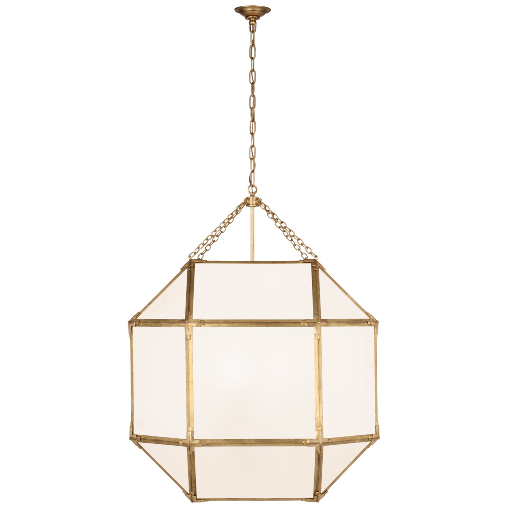 Suzanne Kasler Morris Grande Lantern in Gilded Iron with White Glass Ceiling Light W30.5" x H39.25"