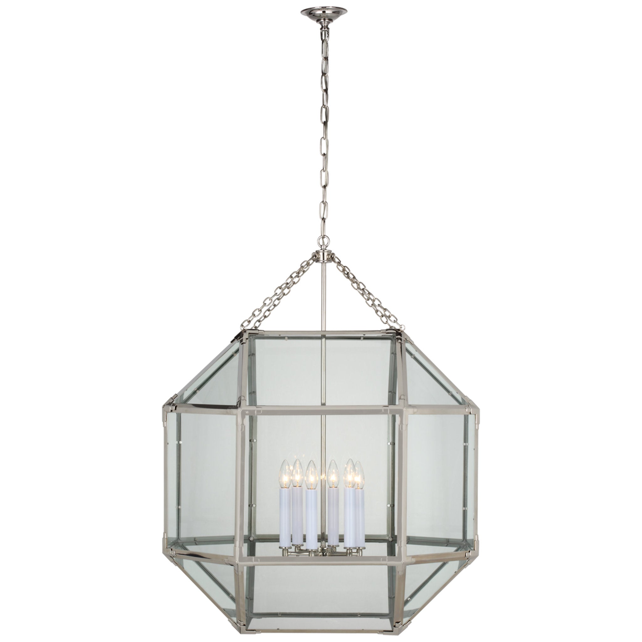 Suzanne Kasler Morris Grande Lantern in Polished Nickel with Clear Glass Ceiling Light W30.5" x H39.25"