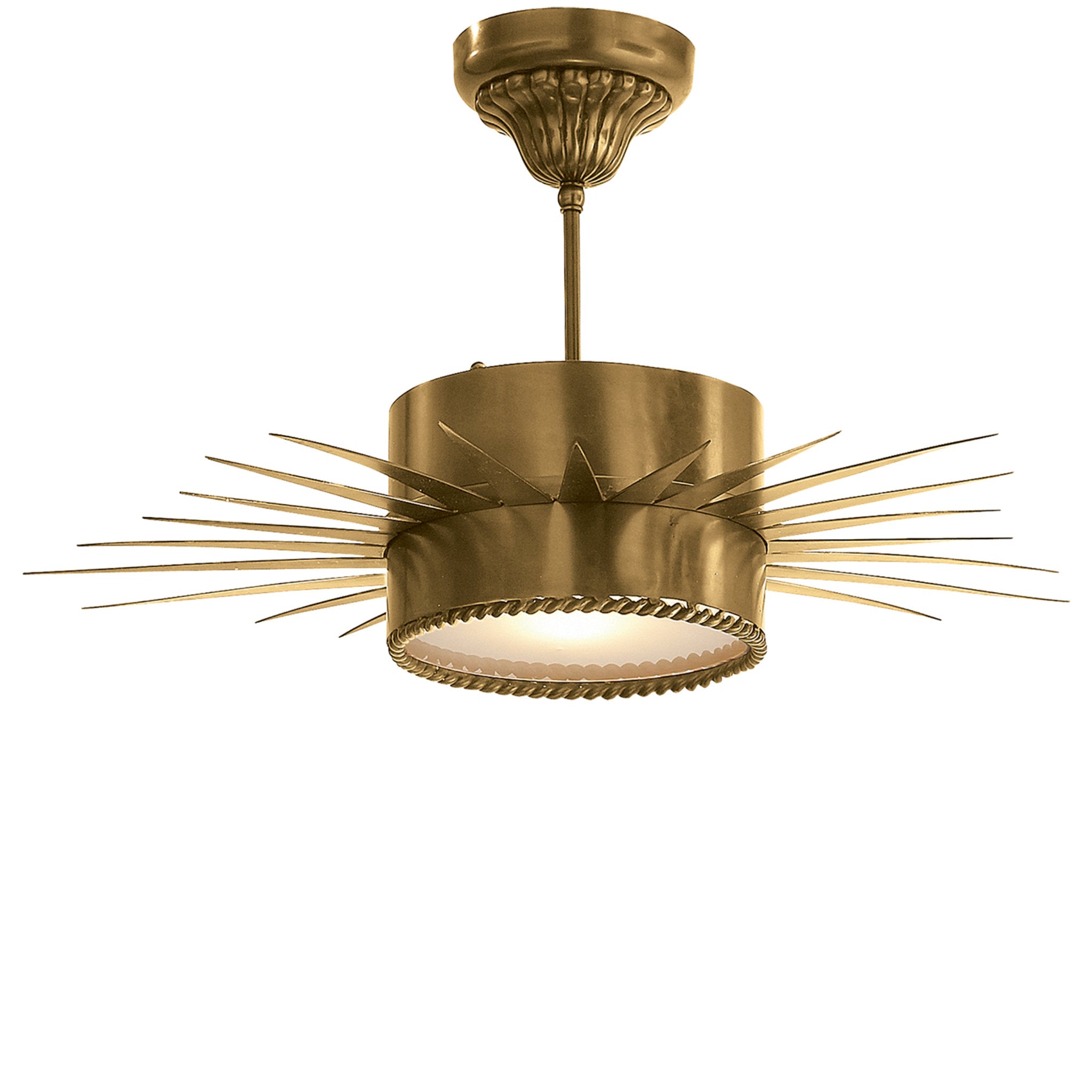 Suzanne Kasler Soleil Medium Semi-Flush in Hand-Rubbed Antique Brass with Frosted Glass Ceiling Light W24" x H15"