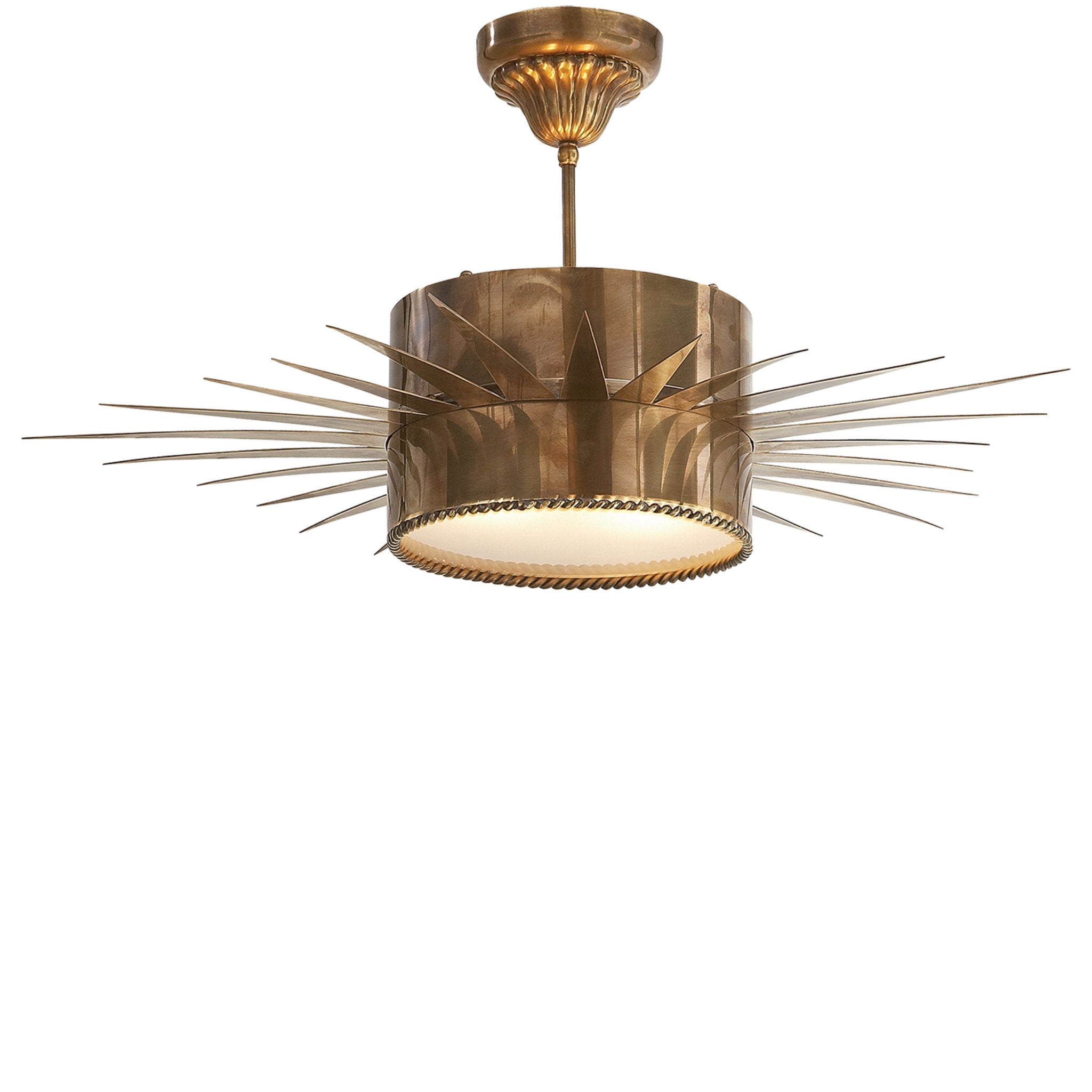 Suzanne Kasler Soleil Large Semi-Flush in Hand-Rubbed Antique Brass with Frosted Glass Ceiling Light W28" x H14.5"