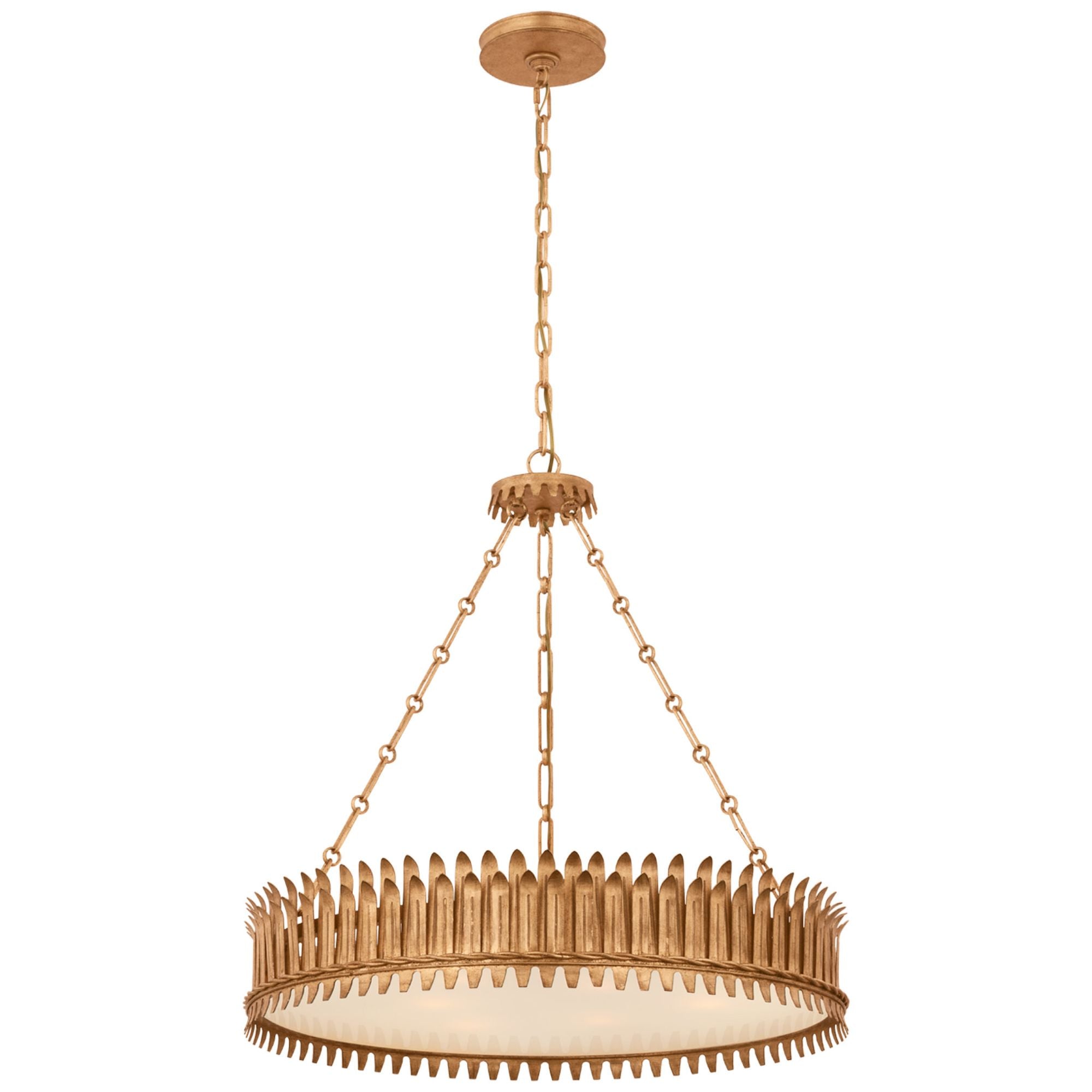 Suzanne Kasler Leslie 27" Chandelier in Gilded Iron with Frosted Acrylic Ceiling Light W26.75" x H26.5"