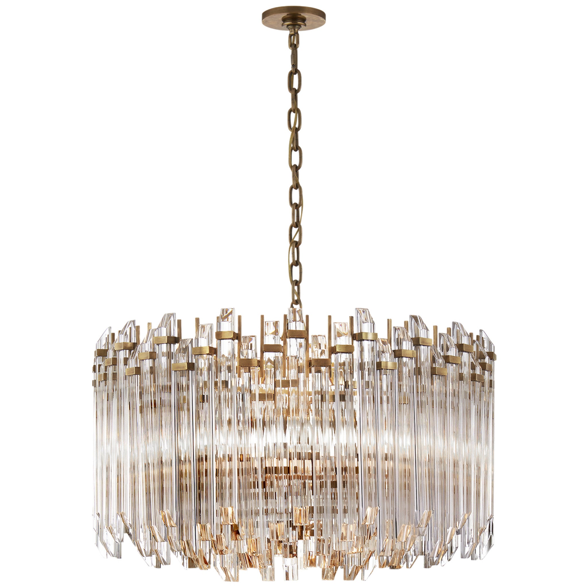 Suzanne Kasler Adele Large Wide Drum Chandelier in Hand-Rubbed Antique Brass with Clear Acrylic Ceiling Light W28.25" x H20"