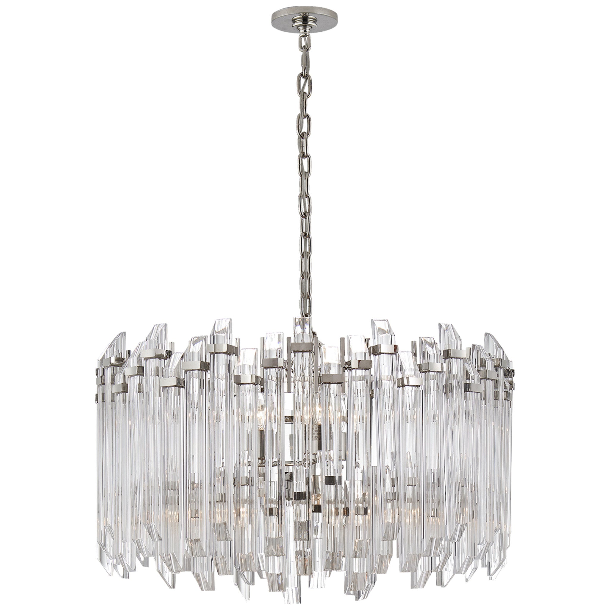 Suzanne Kasler Adele Large Wide Drum Chandelier in Polished Nickel with Clear Acrylic Ceiling Light W28.25" x H20"