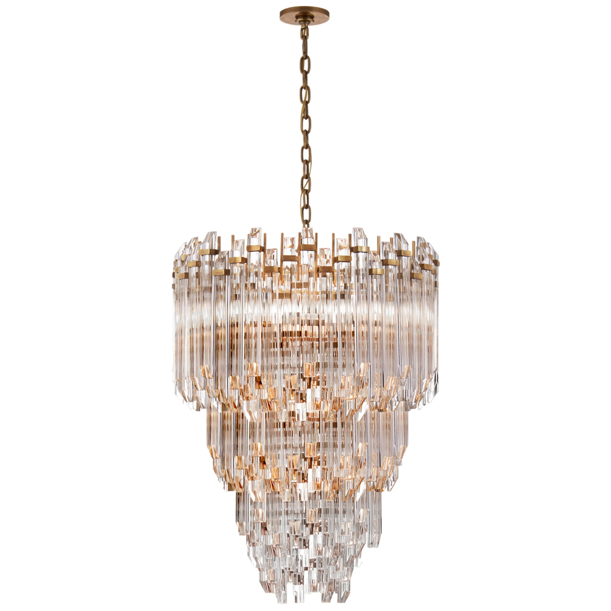 Suzanne Kasler Adele Three-Tier Waterfall Chandelier in Hand-Rubbed Antique Brass with Clear Acrylic Ceiling Light W24" x H36.5"