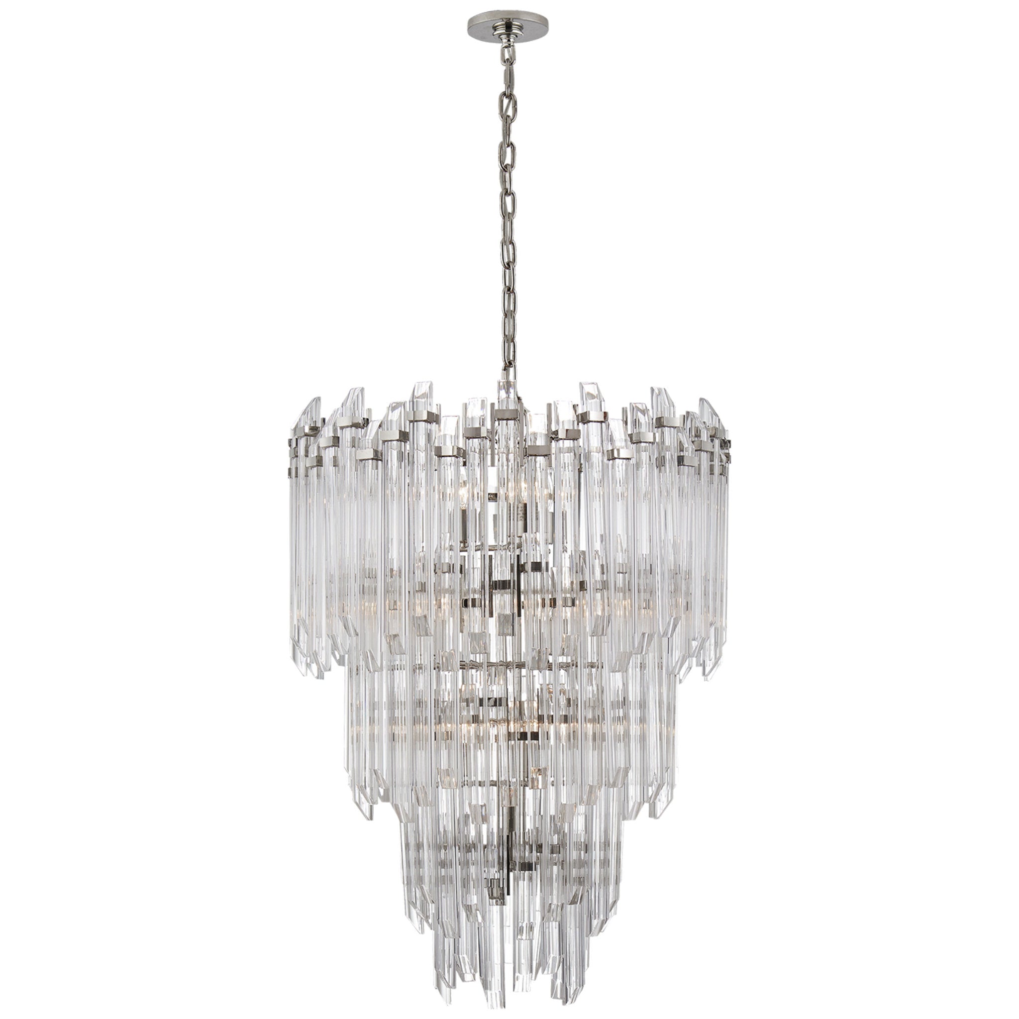 Suzanne Kasler Adele Three-Tier Waterfall Chandelier in Polished Nickel with Clear Acrylic Ceiling Light W24" x H36.5"