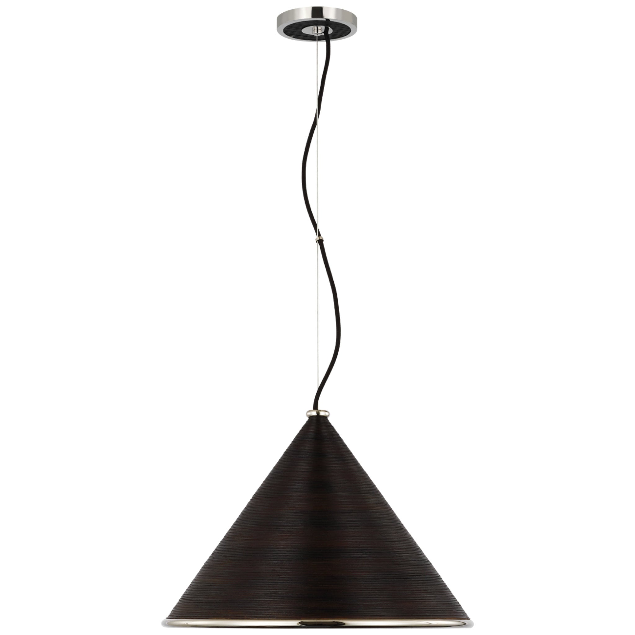 Suzanne Kasler Reine Large Pendant in Polished Nickel and Black Rattan Ceiling Light W18.75"