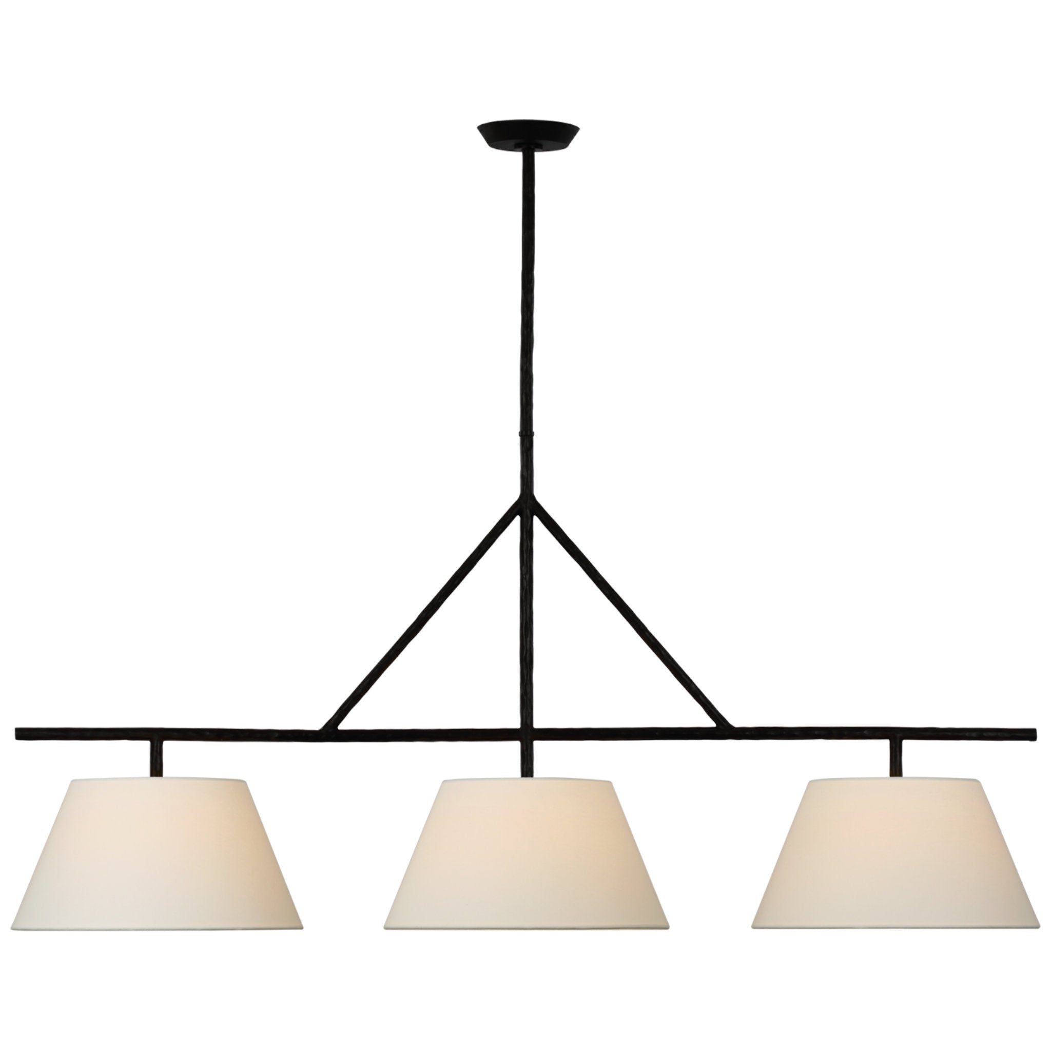 Suzanne Kasler Collette Large Linear Pendant in Aged Iron with Linen Shade Ceiling Light W57.5" x 16"