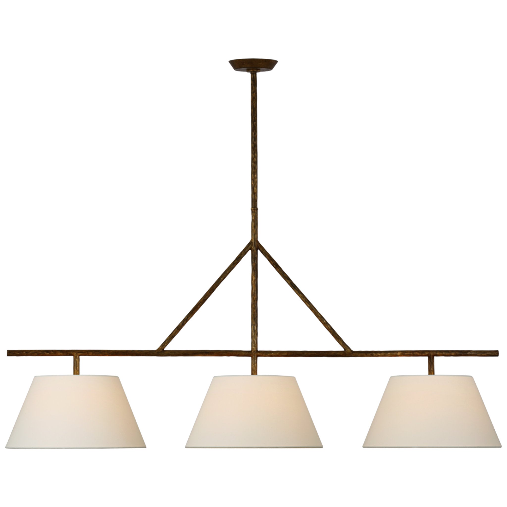 Suzanne Kasler Collette Large Linear Pendant in Gilded Iron with Linen Shade Ceiling Light W57.5" x 16"