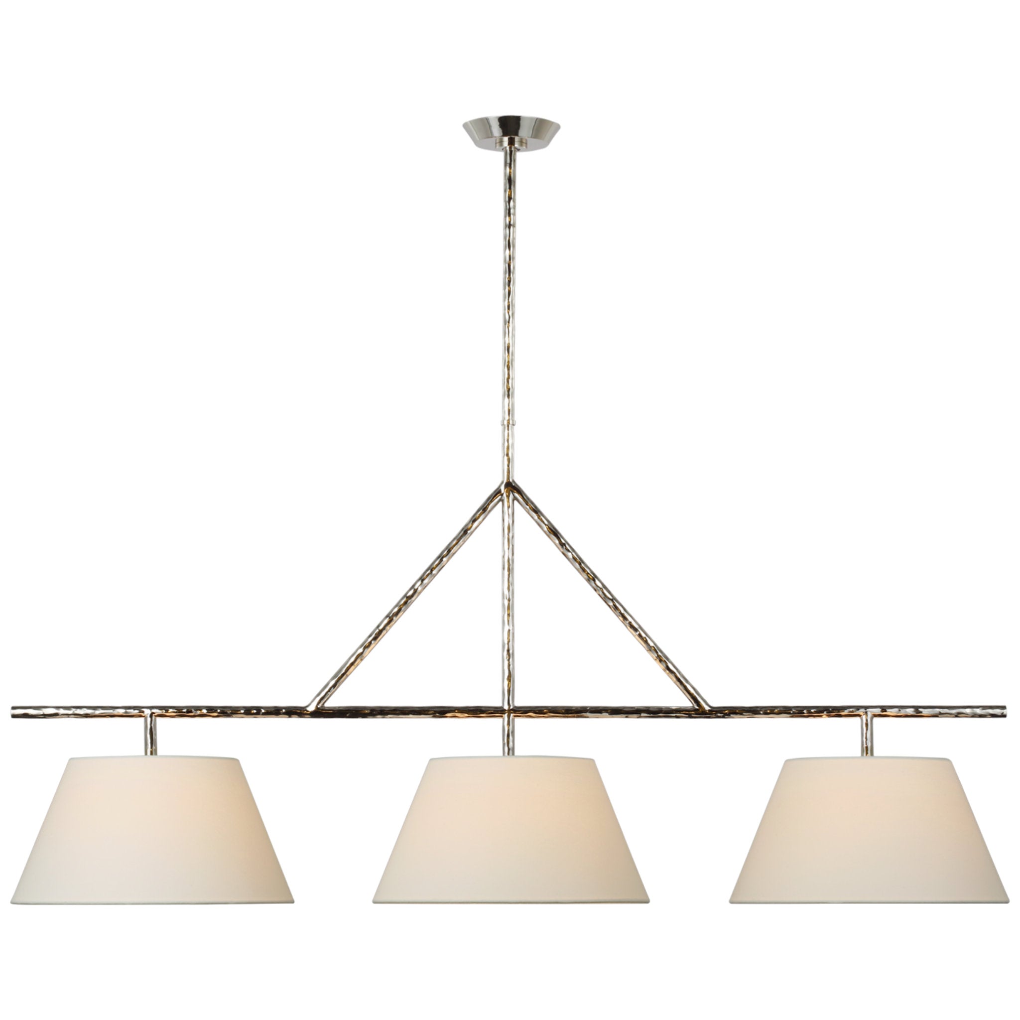 Suzanne Kasler Collette Large Linear Pendant in Polished Nickel with Linen Shade Ceiling Light W57.5" x 16"