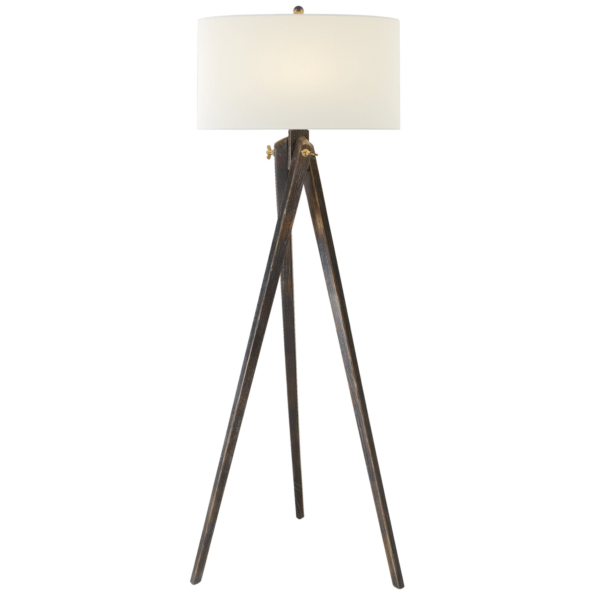 Chapman & Myers Tripod Floor Lamp in Tudor Brown with Linen Shade W21" x H61"