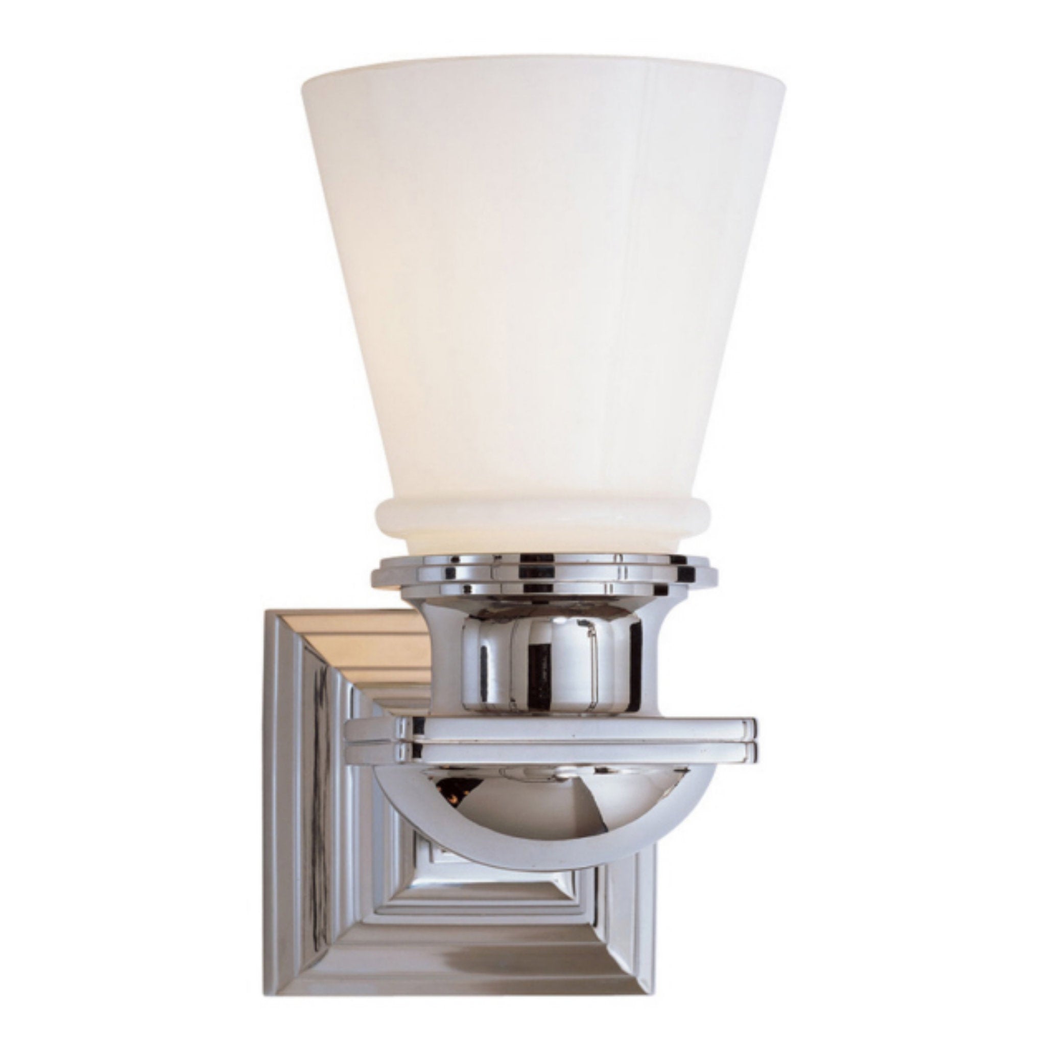 Chapman & Myers New York Subway Single Light in Chrome with White Glass Wall Light W5" x H9.75"
