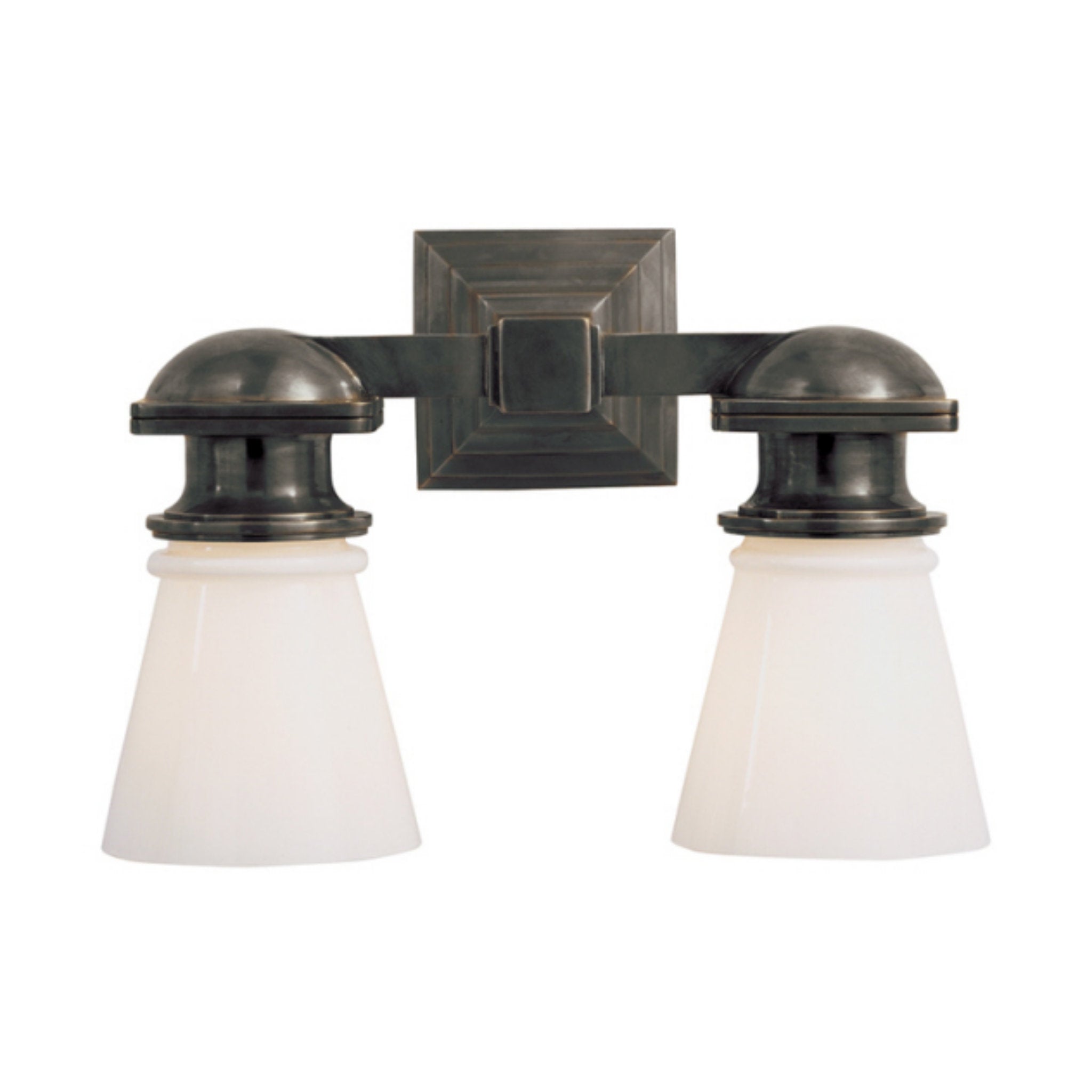 Chapman & Myers New York Subway Double Light in Bronze with White Glass Wall Light W14" x H9.75"