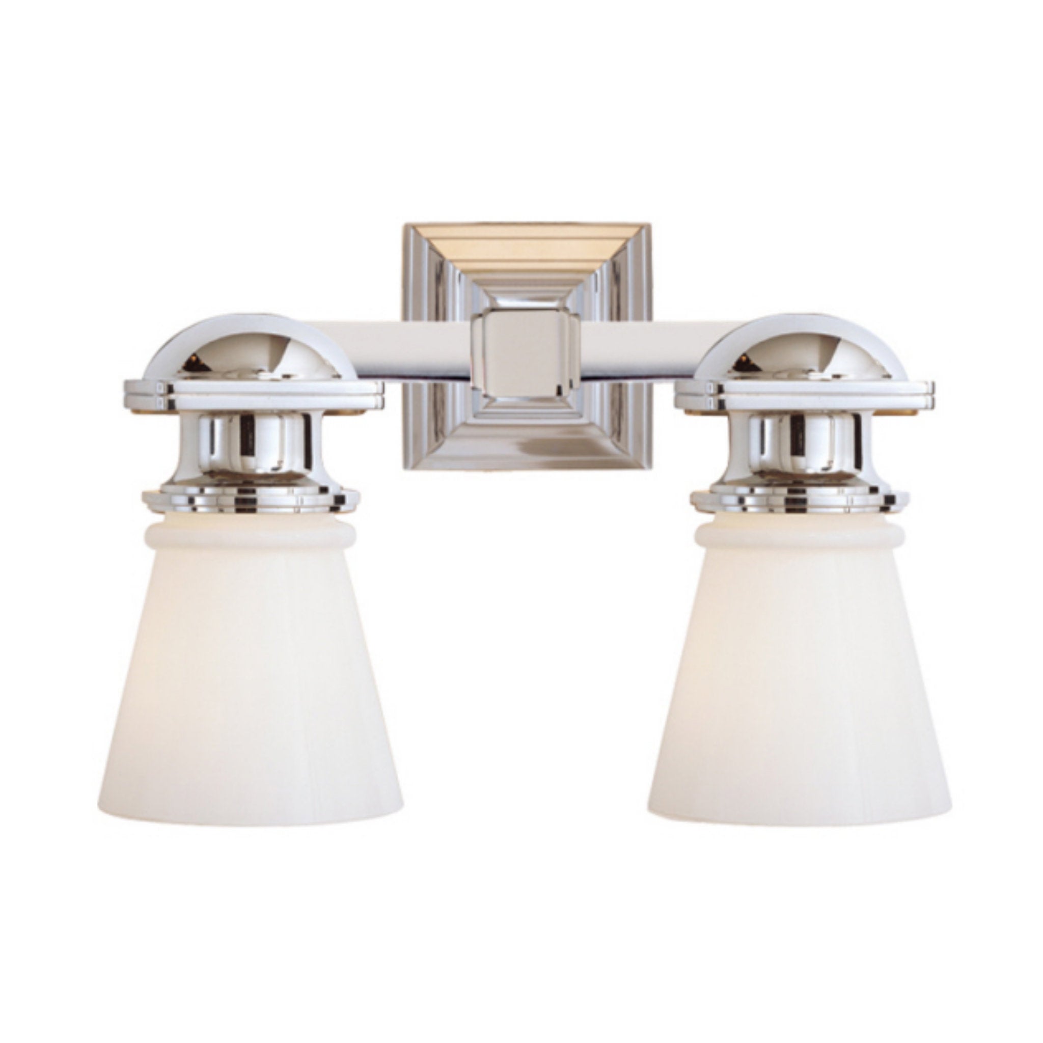 Chapman & Myers New York Subway Double Light in Chrome with White Glass Wall Light W14" x H9.75"