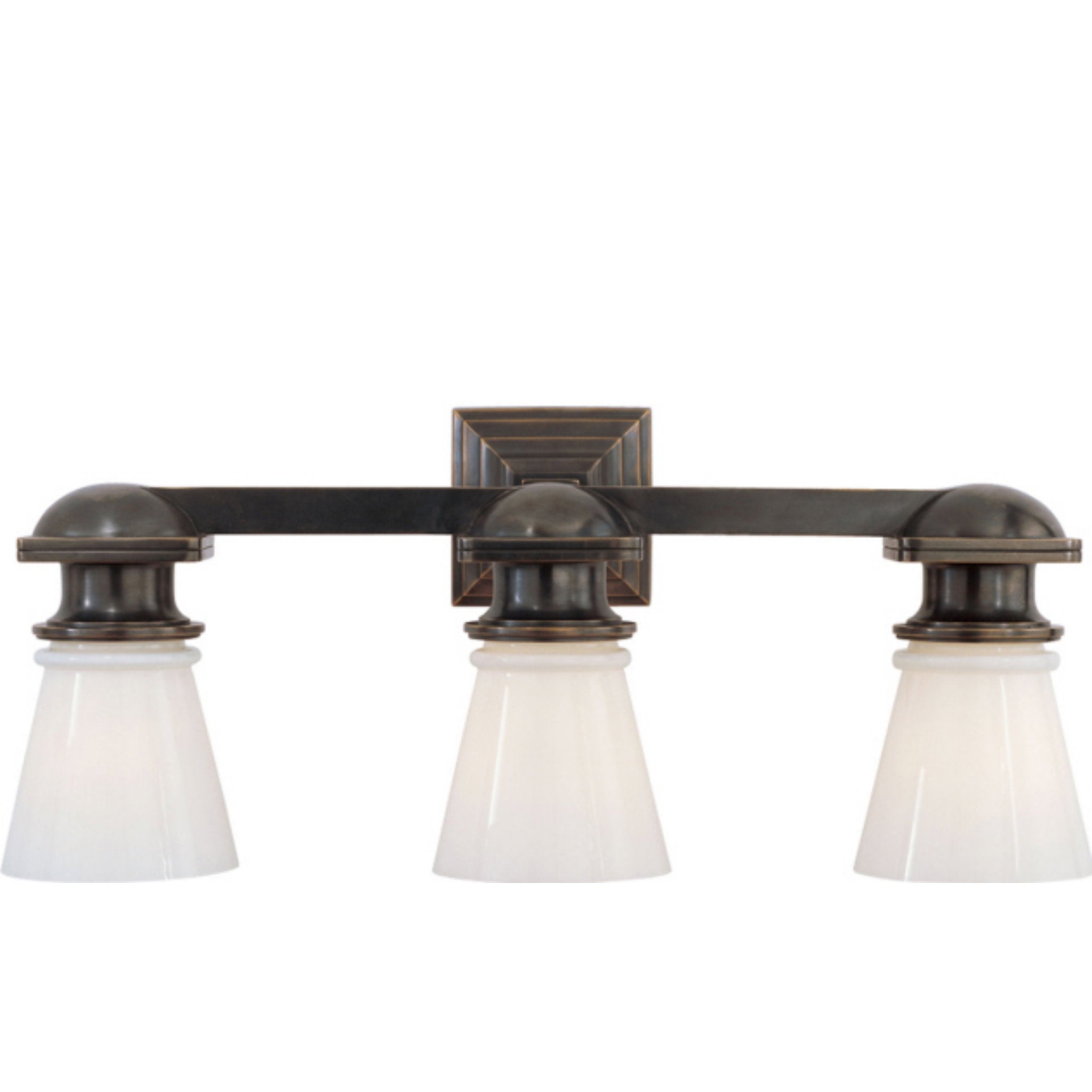Chapman & Myers New York Subway Triple Light in Bronze with White Glass Wall Light W22.75" x H9.75"