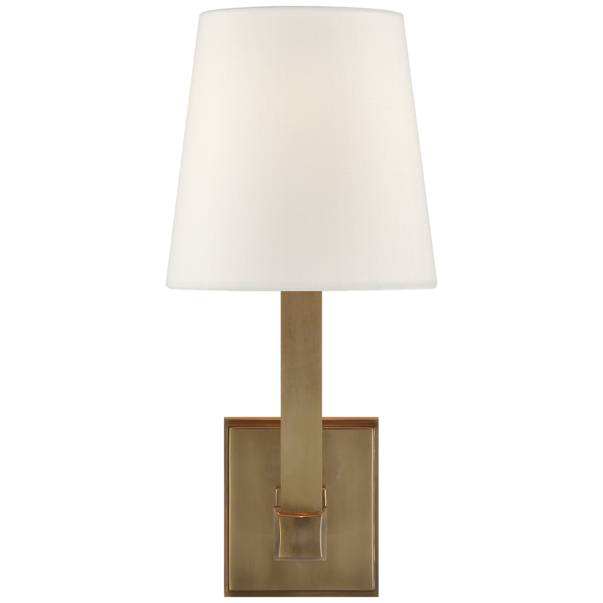 Chapman & Myers Square Tube Single Sconce in Hand-Rubbed Antique Brass with Linen Shade Wall Light W6.25" x H14.25"