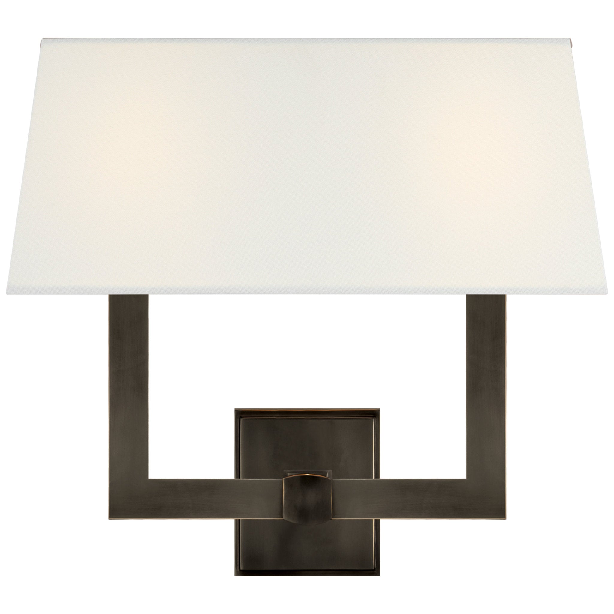 Chapman & Myers Square Tube Double Sconce in Bronze with Linen Single Shade Wall Light W15.5" x H14"