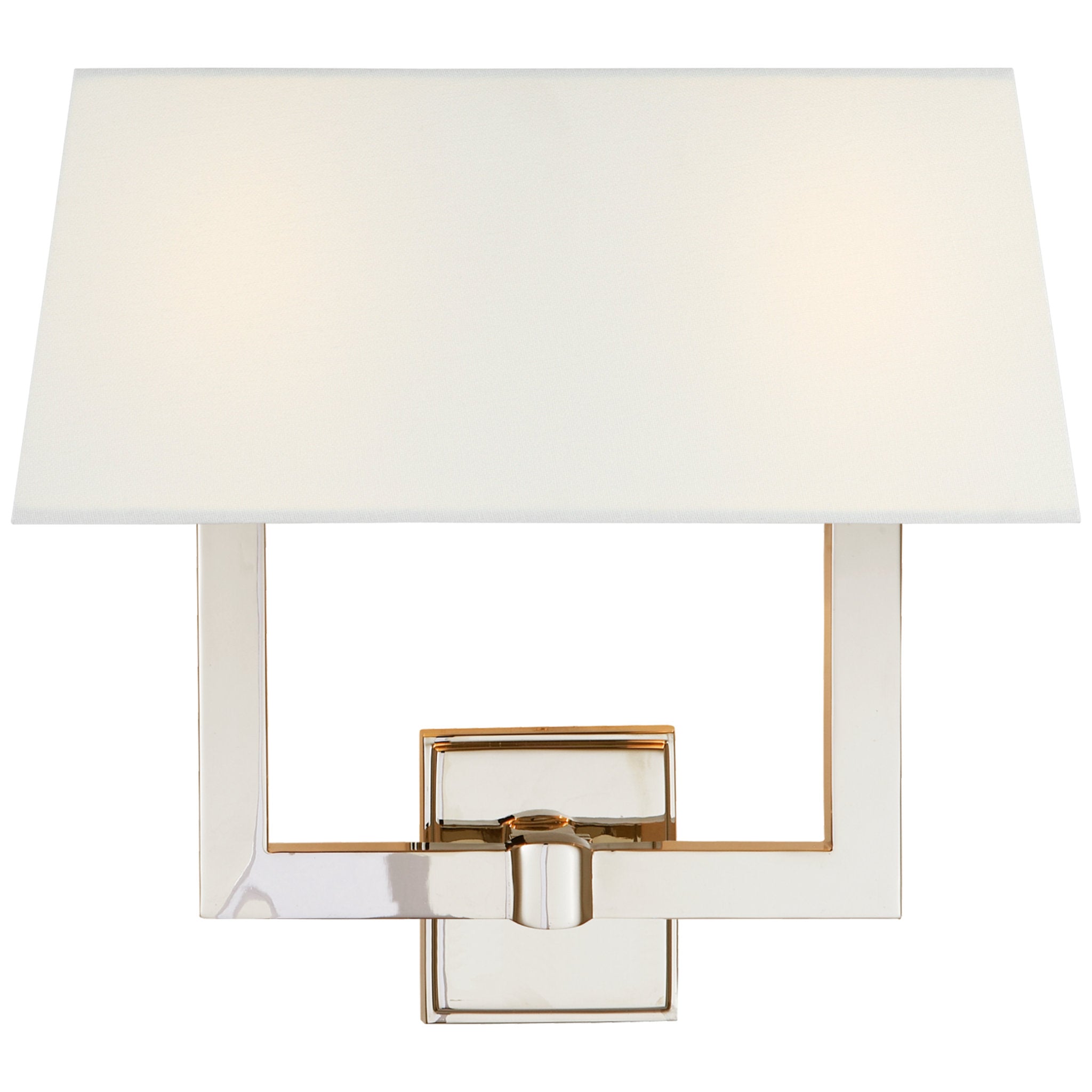 Chapman & Myers Square Tube Double Sconce in Polished Nickel with Linen Single Shade Wall Light W15.5" x H14"