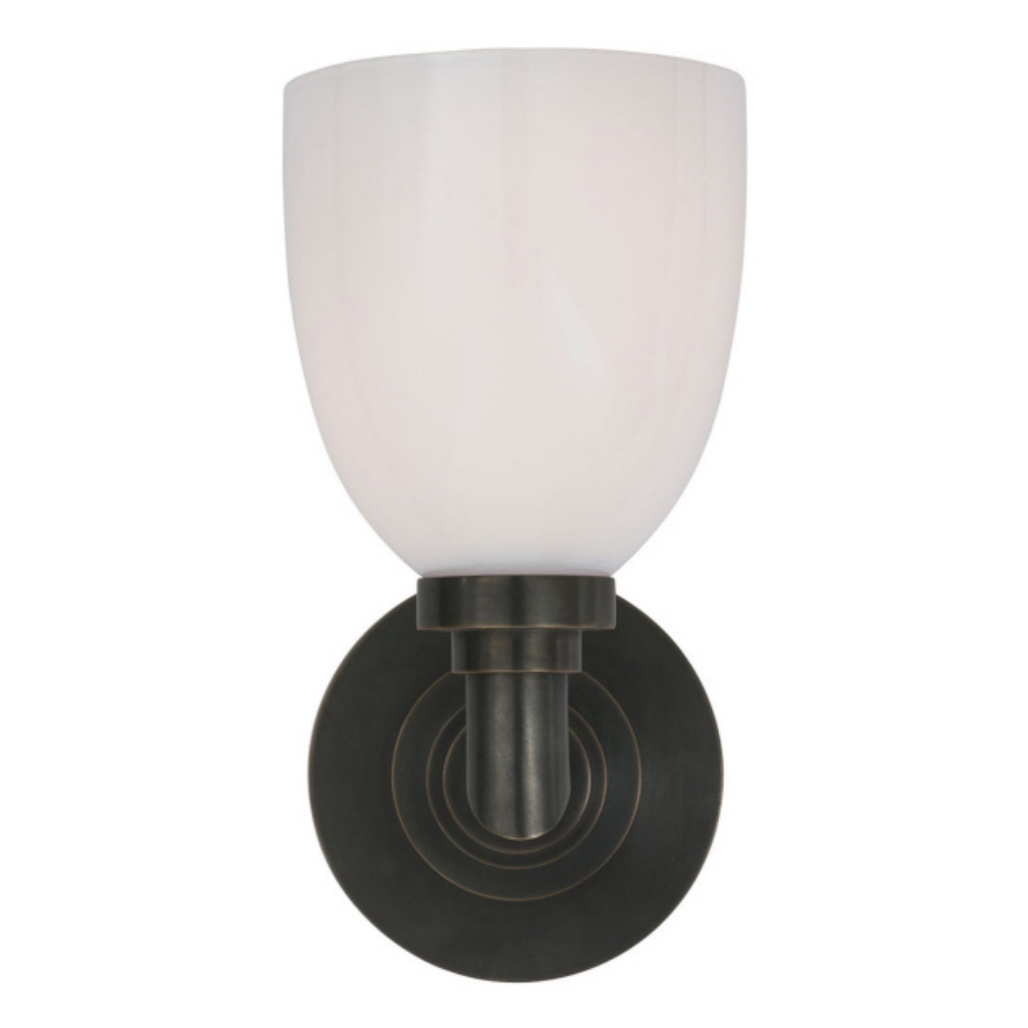 Chapman & Myers Wilton Single Bath Light in Bronze with White Glass Wall Light W5" x H10.25"