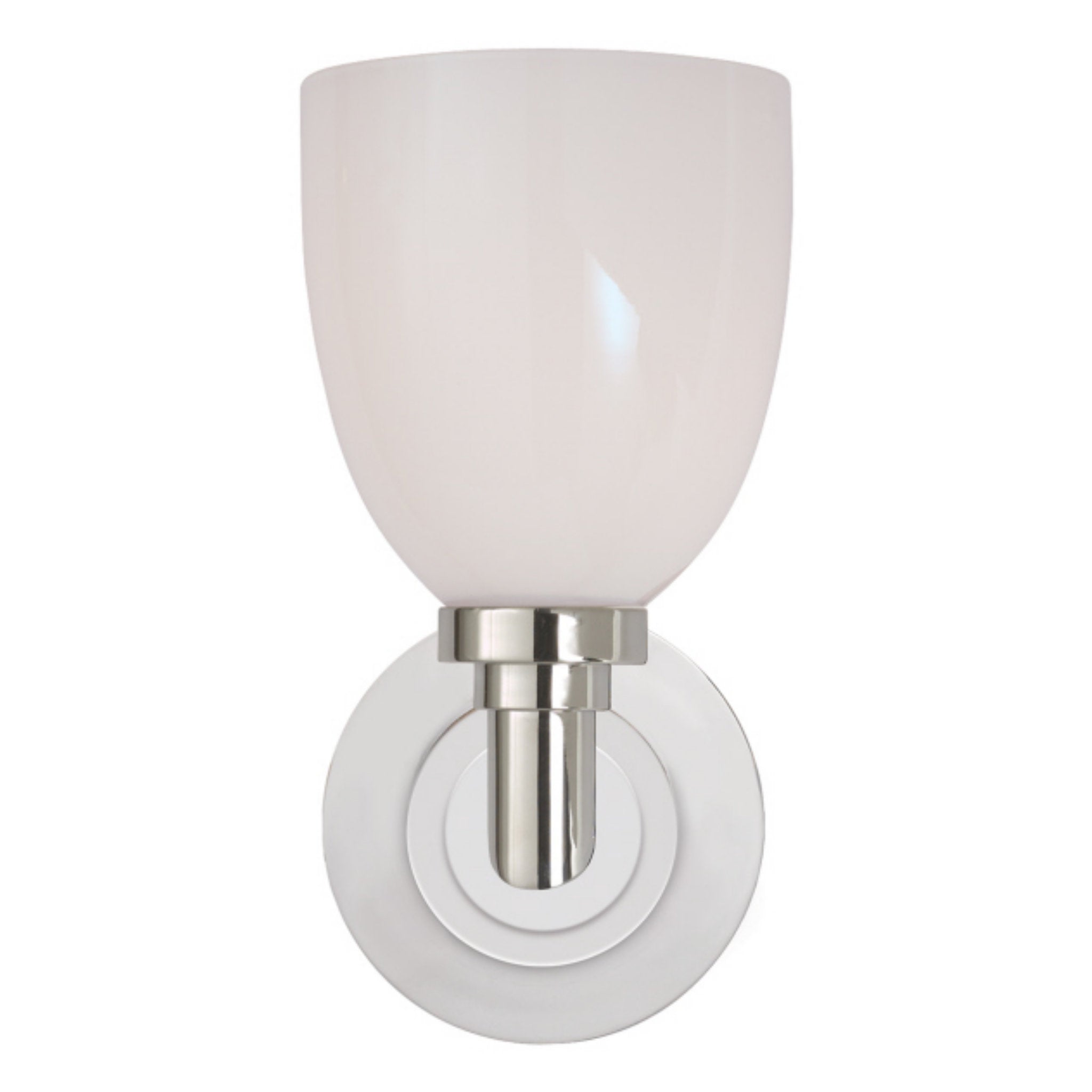 Chapman & Myers Wilton Single Bath Light in Polished Nickel with White Glass Wall Light W5" x H10.25"