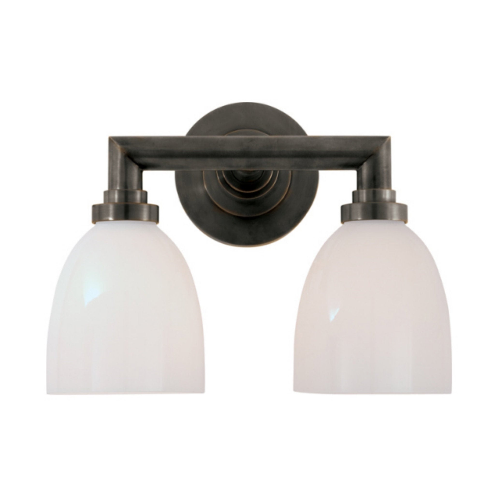 Chapman & Myers Wilton Double Bath Light in Bronze with White Glass Wall Light W13" x H10.25"