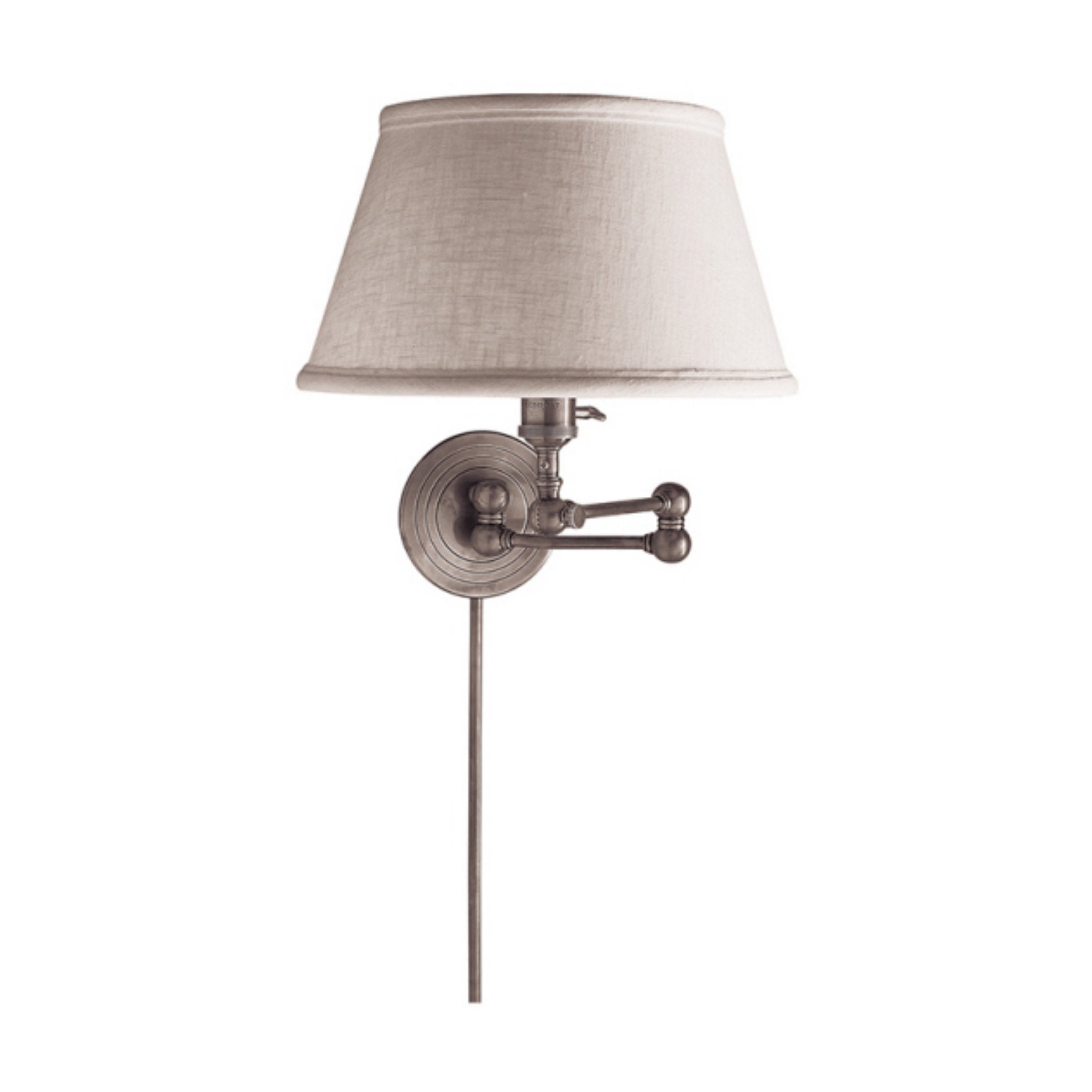 Chapman & Myers Boston Swing Arm in Polished Nickel with Linen Shade Wall Light W17" x H13"
