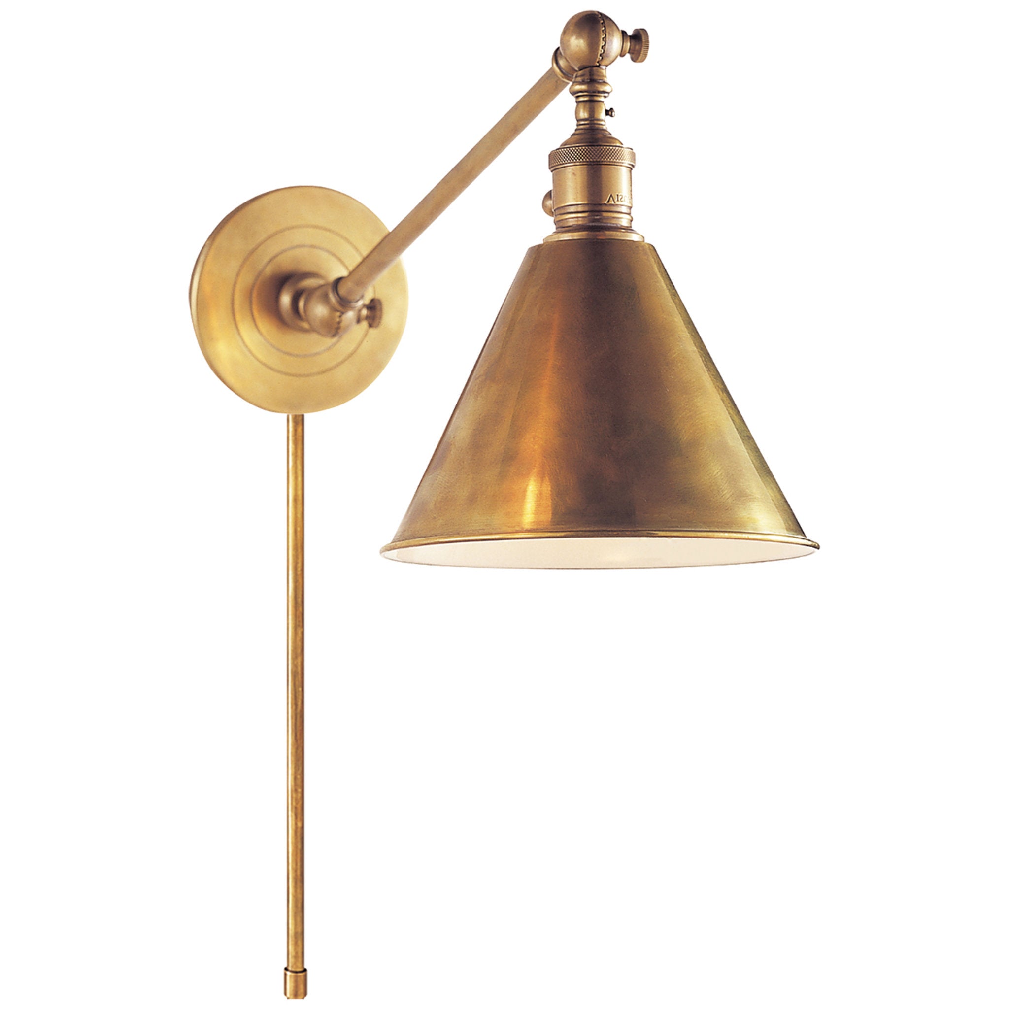 Chapman & Myers Boston Functional Single Arm Library Light in Hand-Rubbed Antique Brass Wall Light W7.25" x H11"