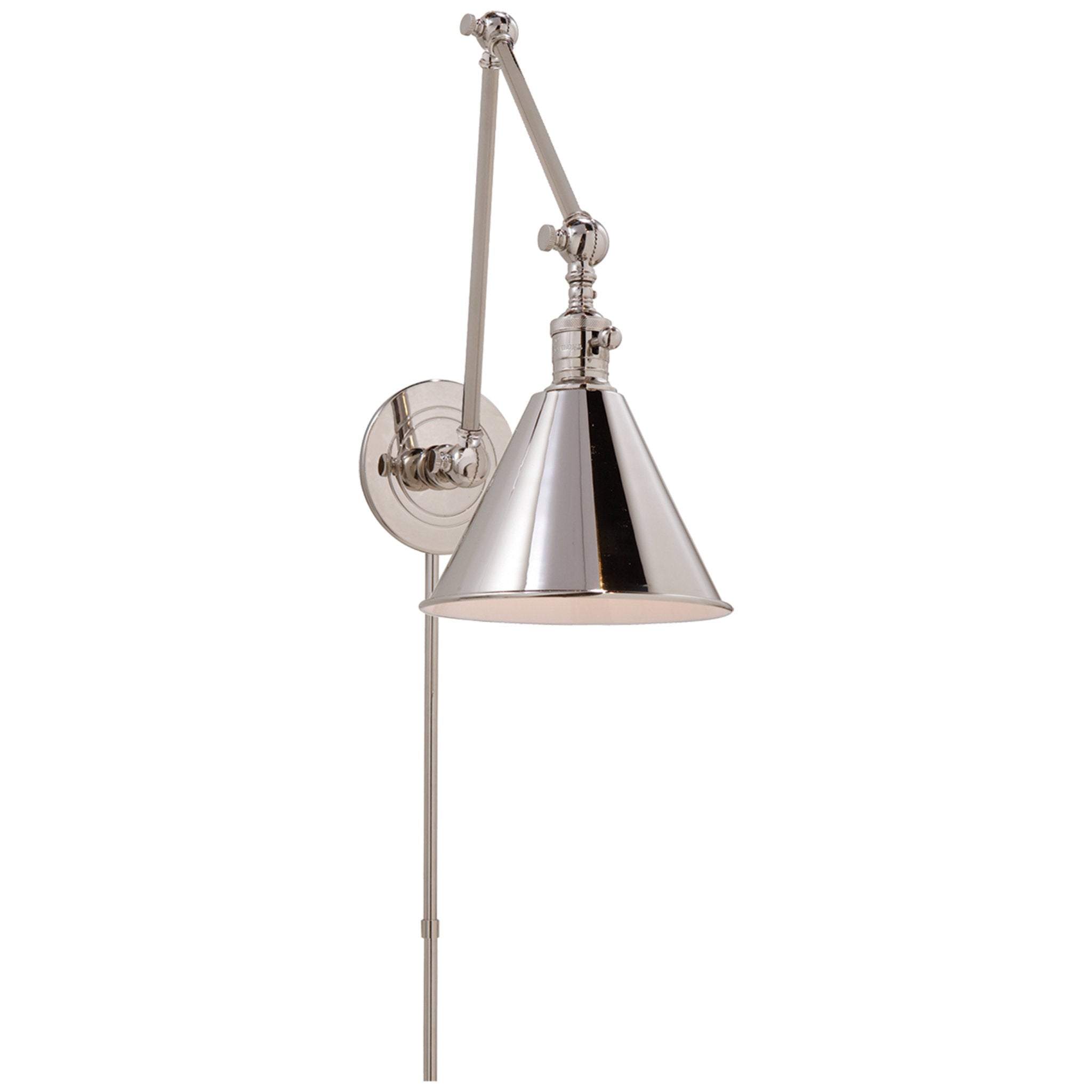 Chapman & Myers Boston Functional Double Arm Library Light in Polished Nickel Wall Light W7.25" x H16"