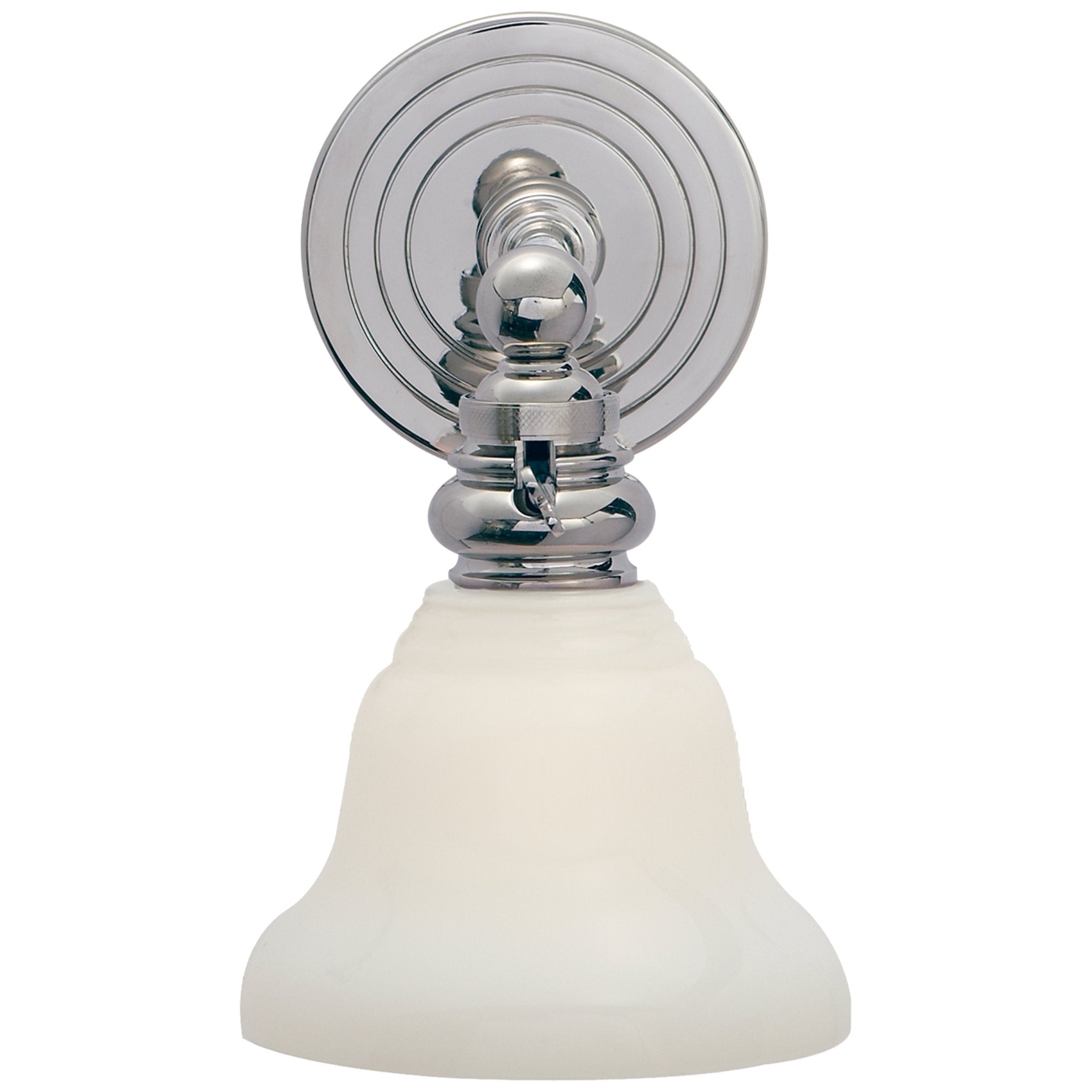 Chapman & Myers Boston Functional Single Light in Chrome with White Glass Wall Light W5.75" x H9"