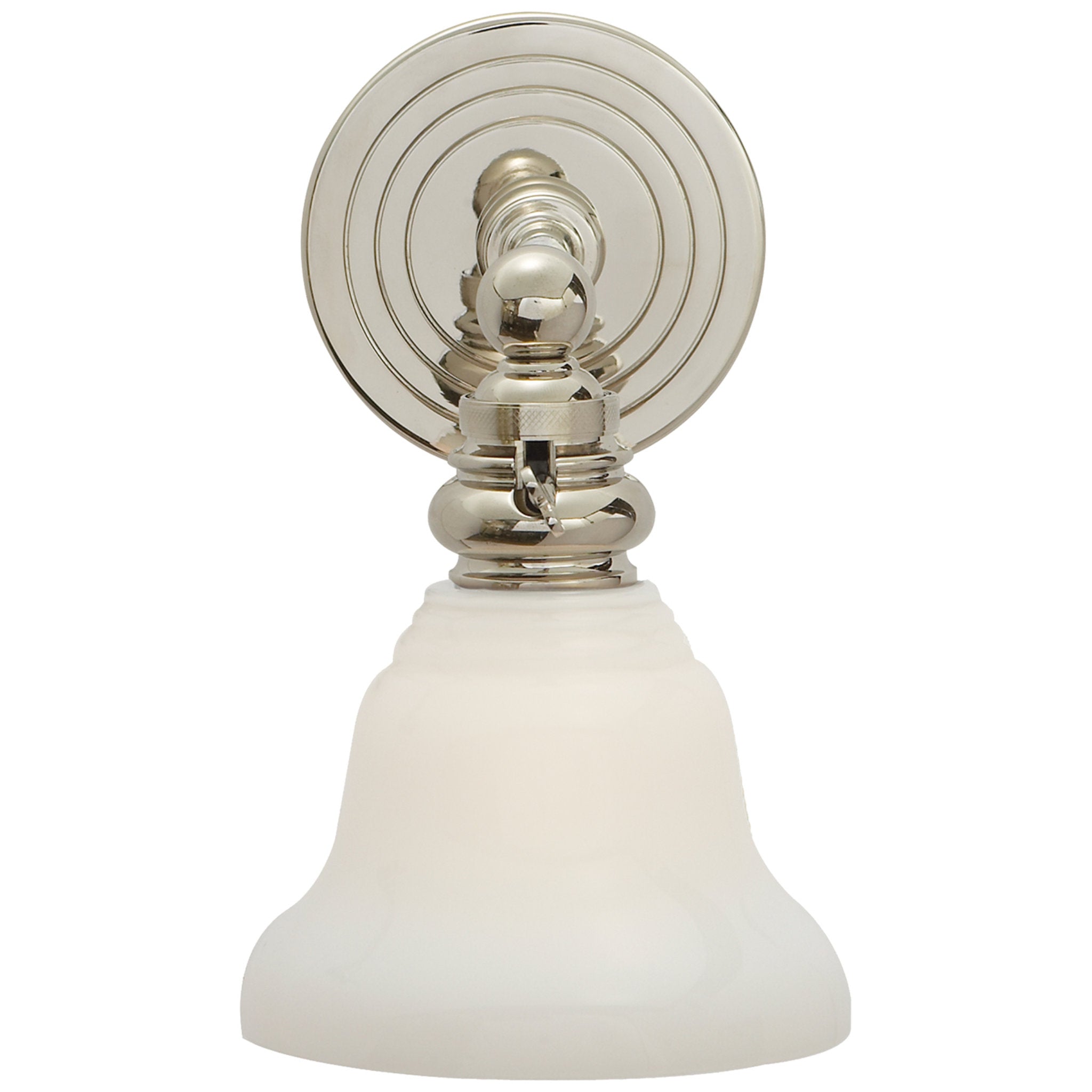 Chapman & Myers Boston Functional Single Light in Polished Nickel with White Glass Wall Light W5.75" x H9"