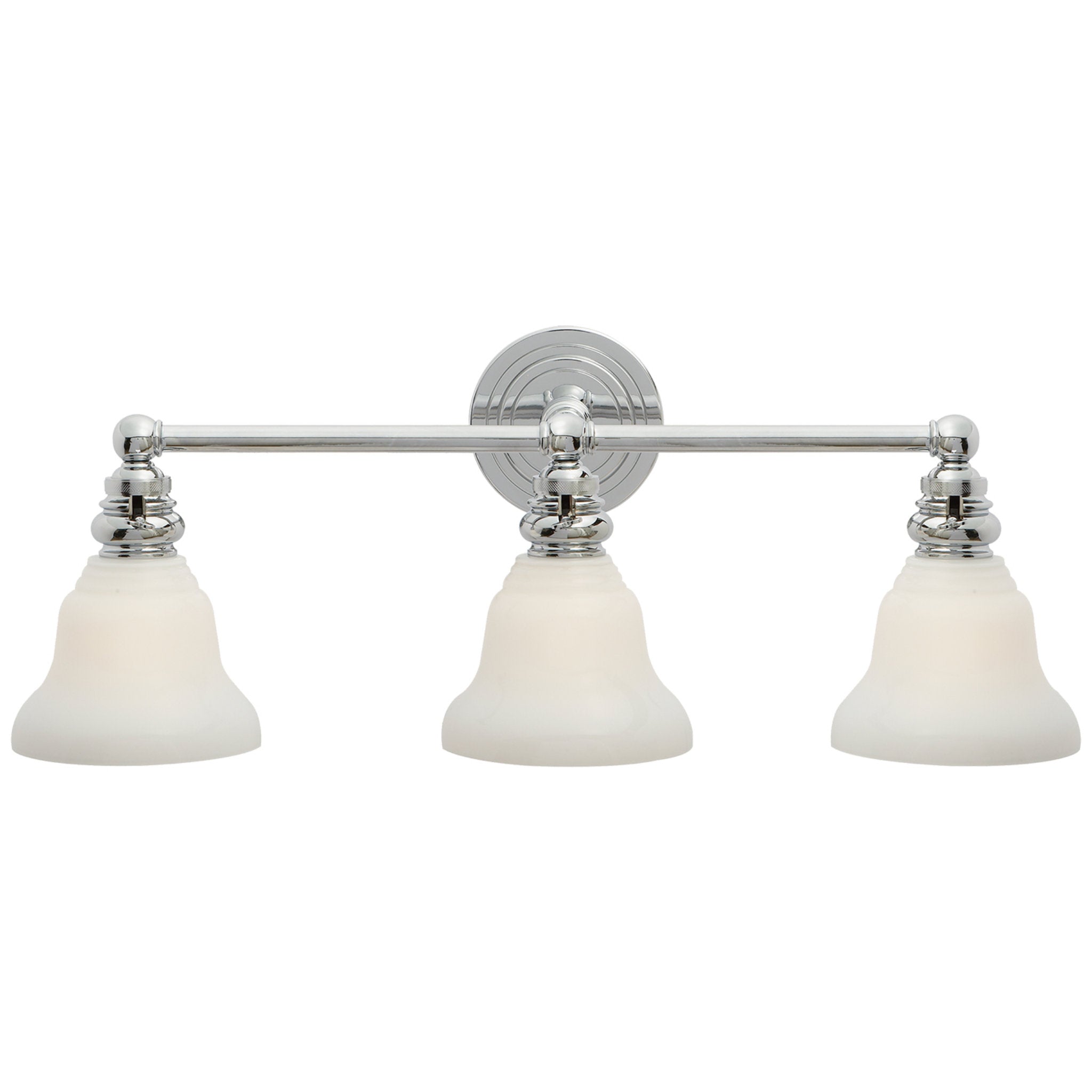 Chapman & Myers Boston Functional Triple Light in Chrome with White Glass Wall Light W23" x H9"