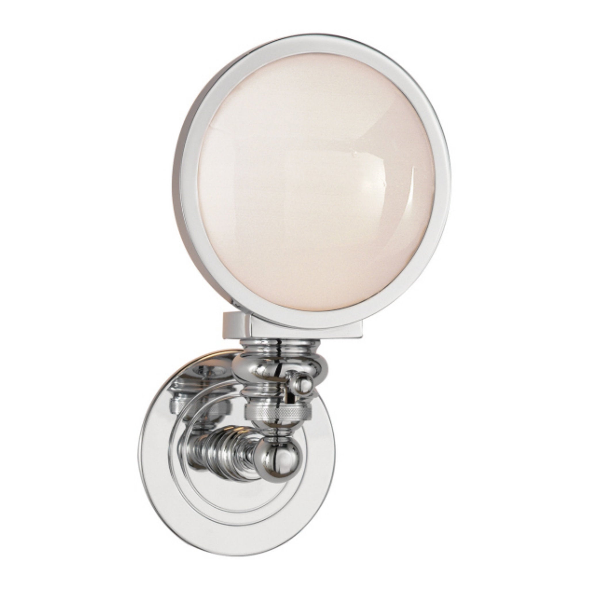 Chapman & Myers Boston Head Light Sconce in Chrome with White Glass Wall Light W6" x H11.5"