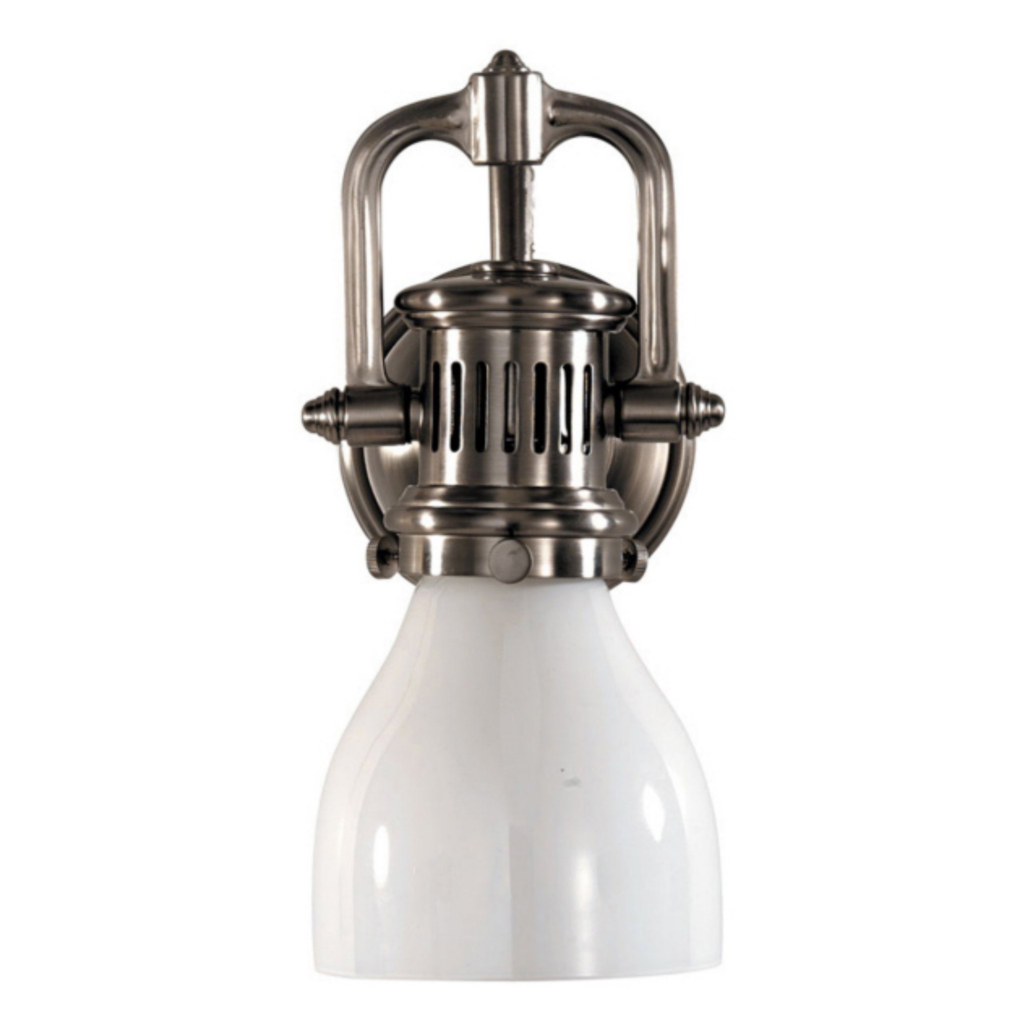 Chapman & Myers Yoke Suspended Sconce in Antique Nickel with White Glass Wall Light W5" x H10.25"