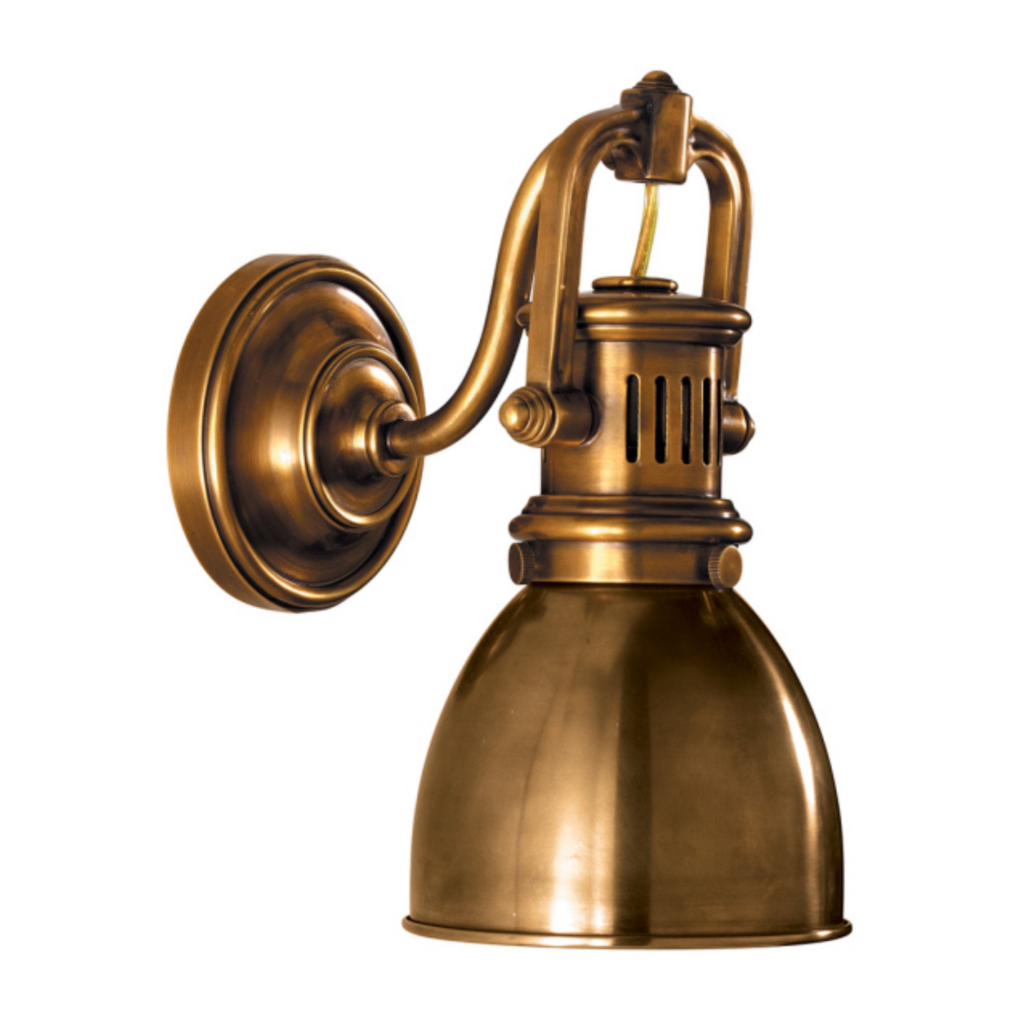 Chapman & Myers Yoke Suspended Sconce in Hand-Rubbed Antique Brass with Hand-Rubbed Antique Brass Shade Wall Light W5" x H10.25"