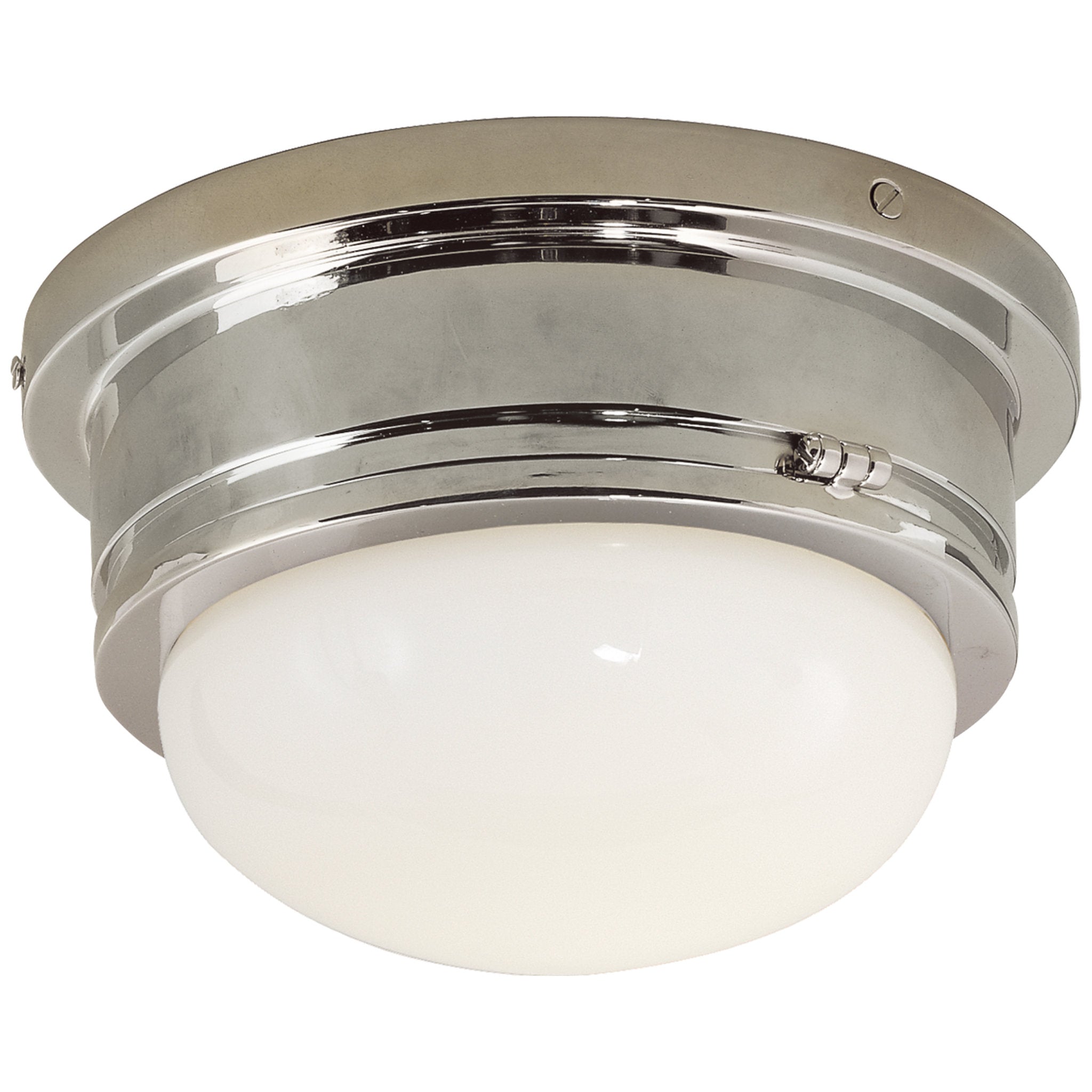 Chapman & Myers Marine Medium Flush Mount in Polished Nickel with White Glass Ceiling Light W8.25" x H4.75"