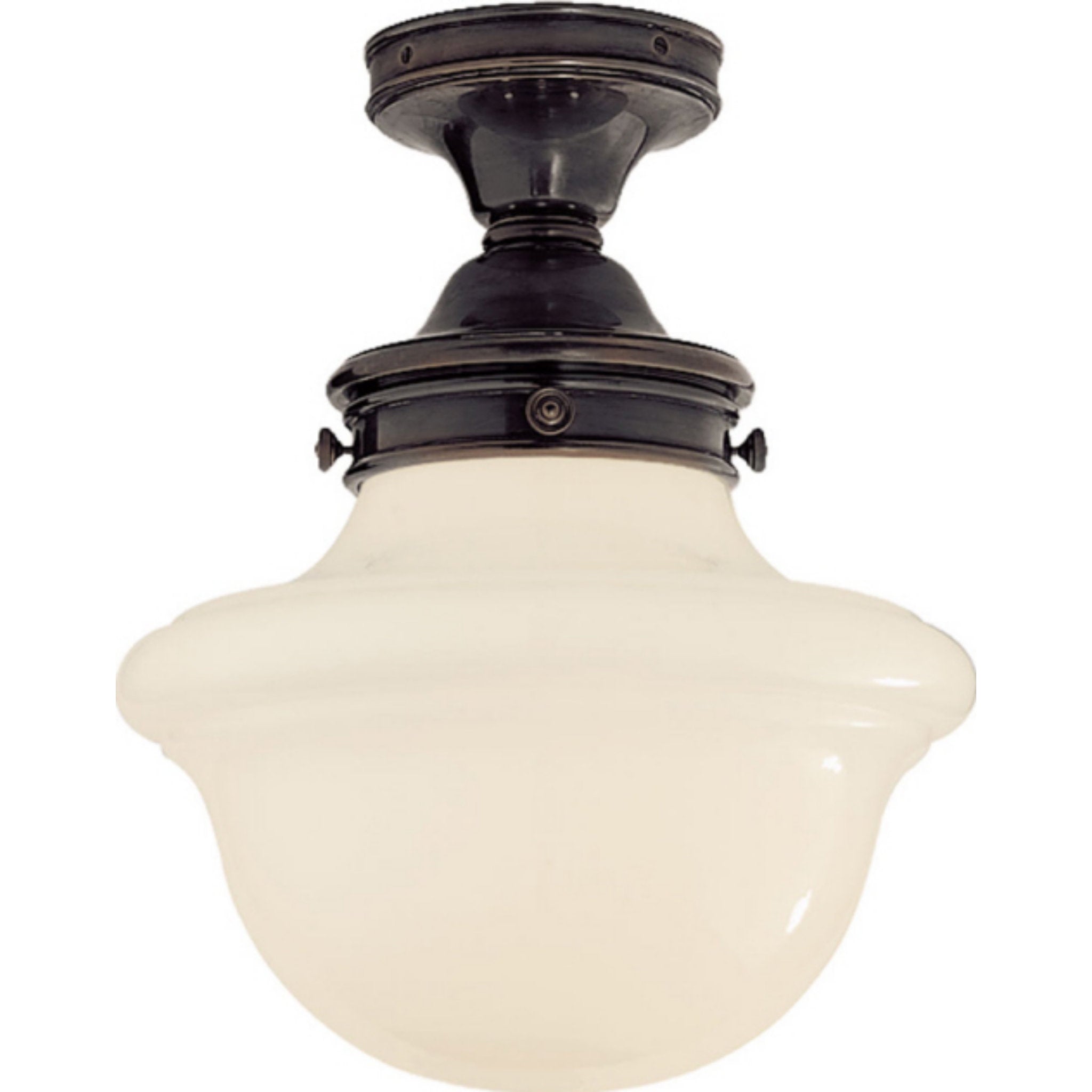 Chapman & Myers Edmond Flush Mount in Bronze with White School House Glass Ceiling Light W14.5" x H19"