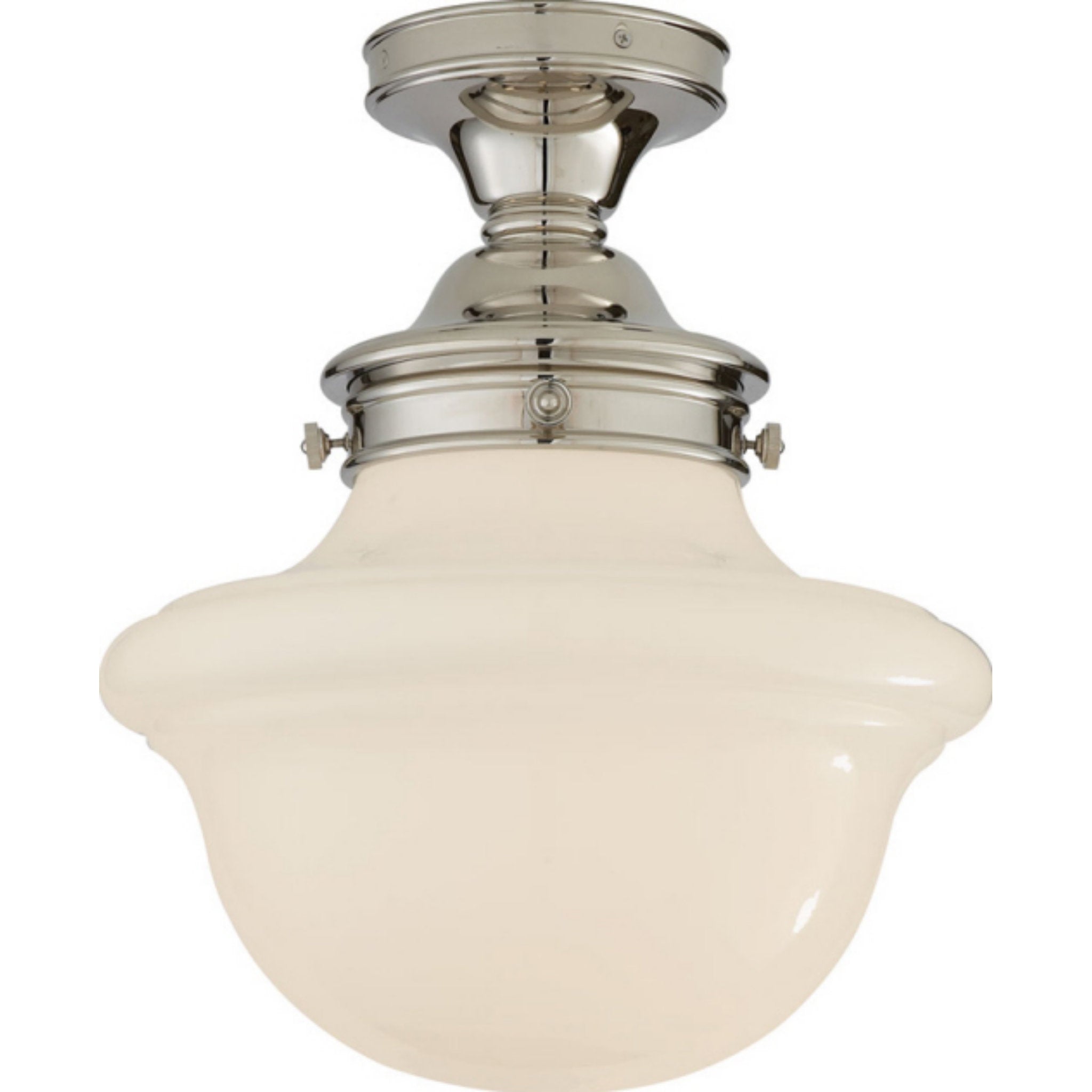 Chapman & Myers Edmond Flush Mount in Polished Nickel with White School House Glass Ceiling Light W14.5" x H19"