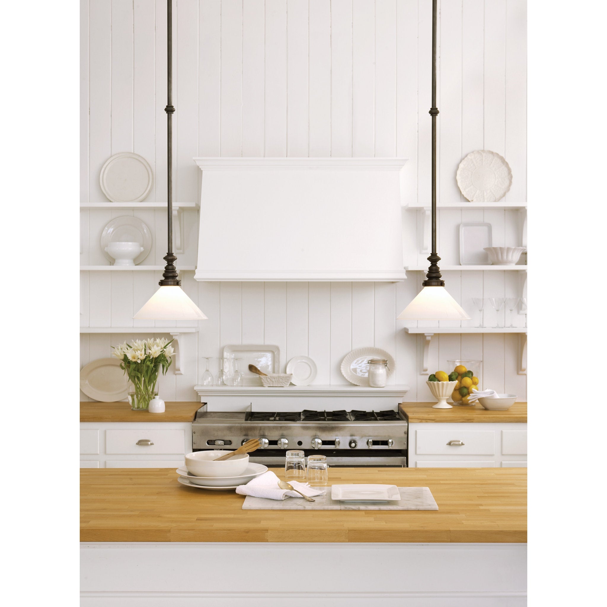 Chapman & Myers Boston Pendant in Bronze with White Glass Slant Shade Ceiling Light W10"