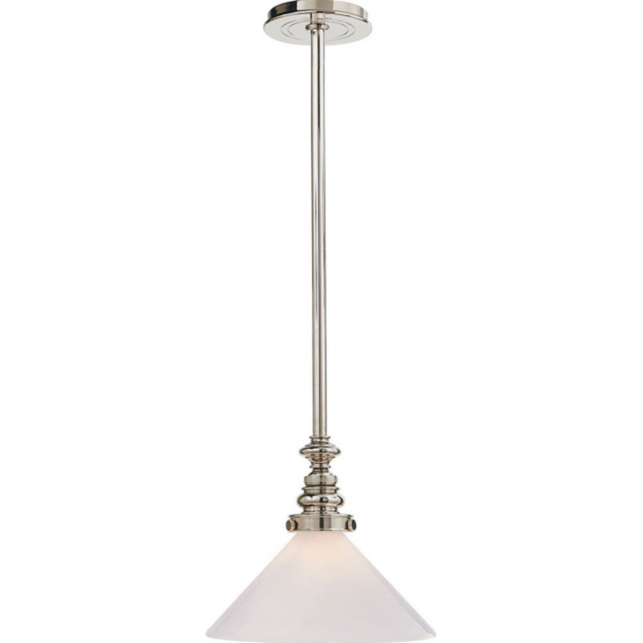 Chapman & Myers Boston Pendant in Polished Nickel with White Glass Slant Shade Ceiling Light W10"