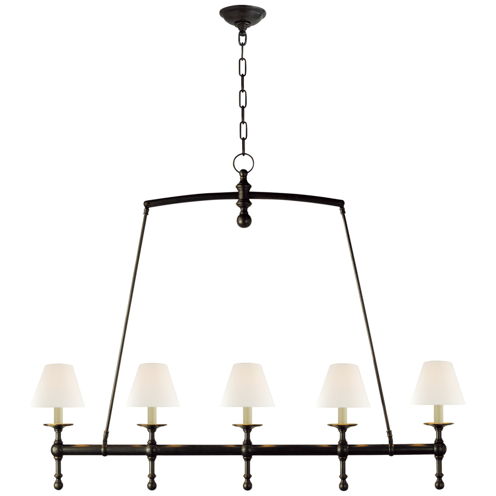 Chapman & Myers Classic Linear Chandelier in Bronze with Linen Shades Ceiling Light W48.25" x H37.5"