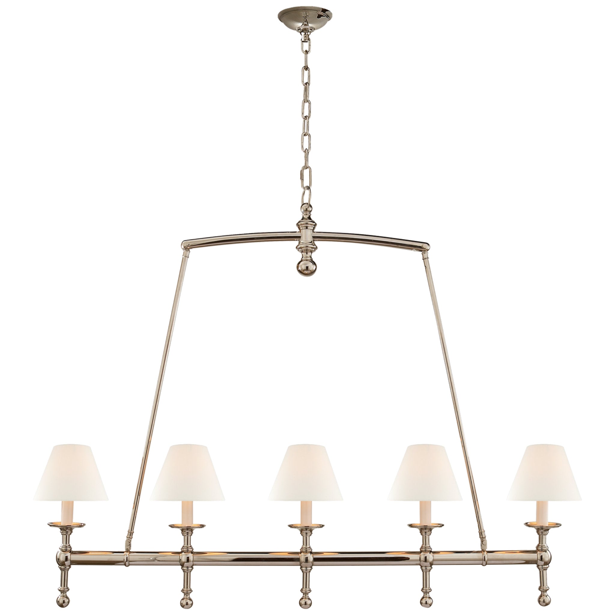 Chapman & Myers Classic Linear Chandelier in Polished Nickel with Linen Shades Ceiling Light W48.25" x H37.5"