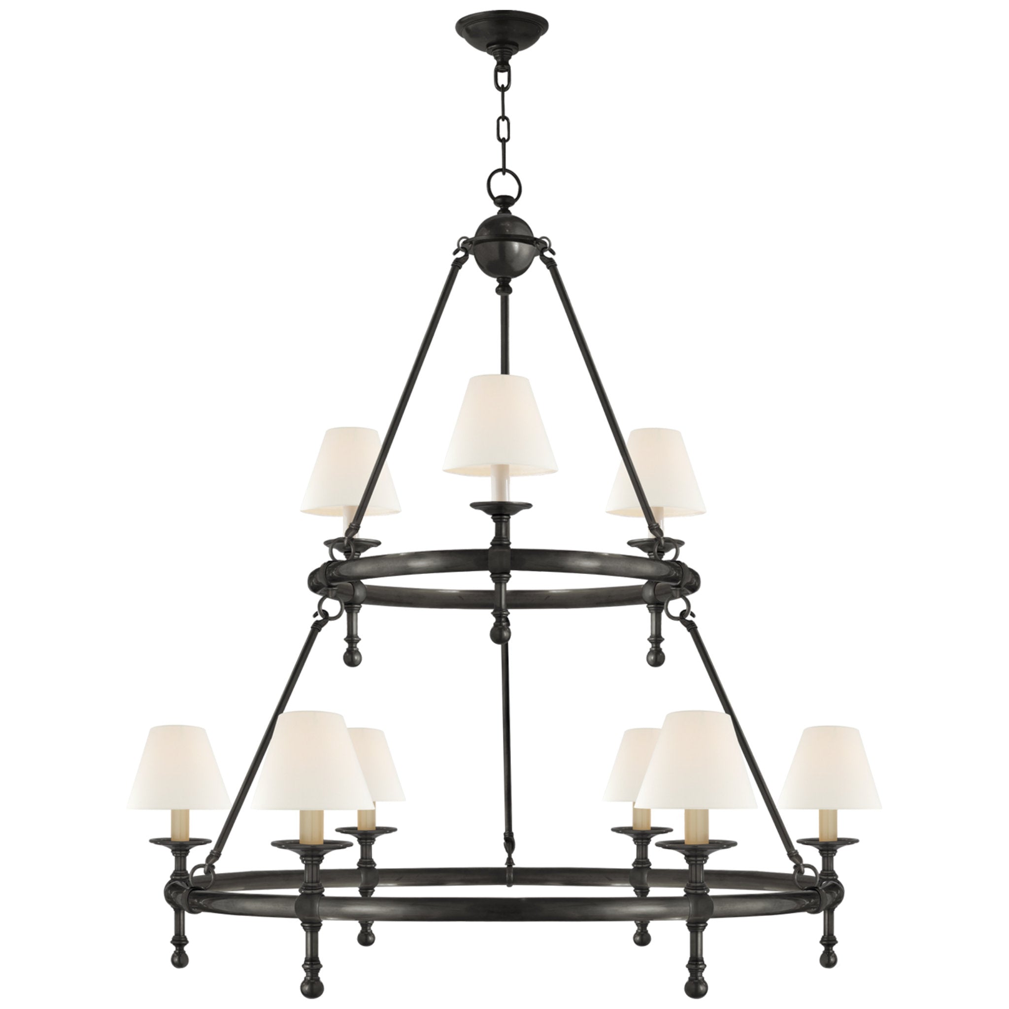 Chapman & Myers Classic Two-Tier Ring Chandelier in Bronze with Linen Shades Ceiling Light W44"