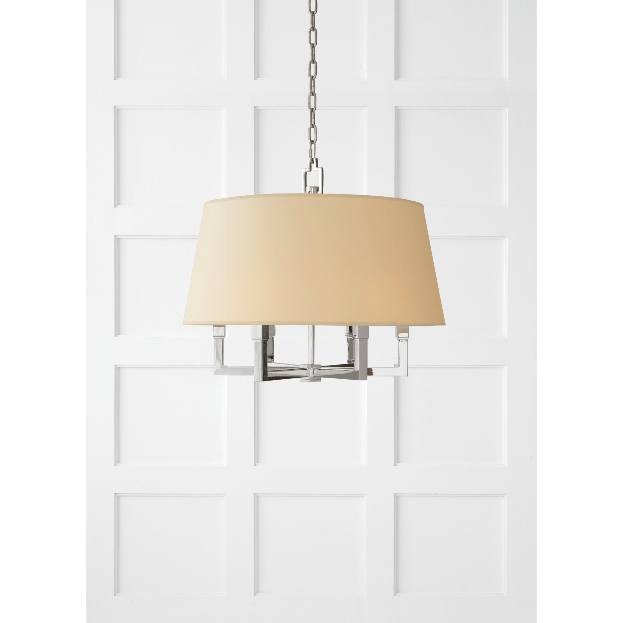 Chapman & Myers Square Tube Hanging Shade in Polished Nickel with Natural Paper Shade Ceiling Light W24" x H21"