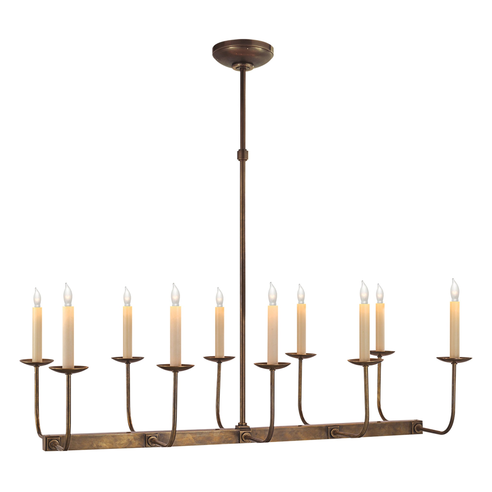 Chapman & Myers Linear Branched Chandelier in Hand-Rubbed Antique Brass Ceiling Light W35"