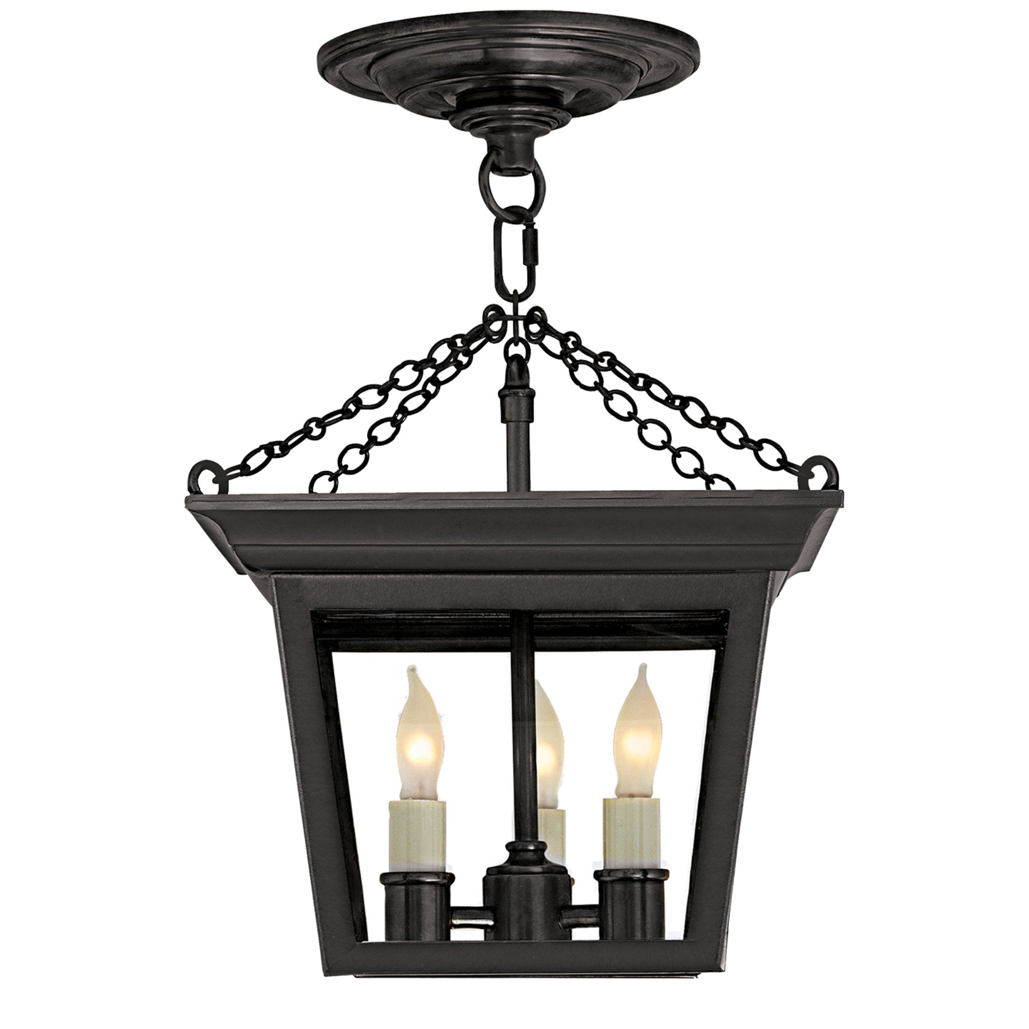 Chapman & Myers Cornice Semi-Flush Lantern in Blackened Rust Ceiling Light W9.5"
