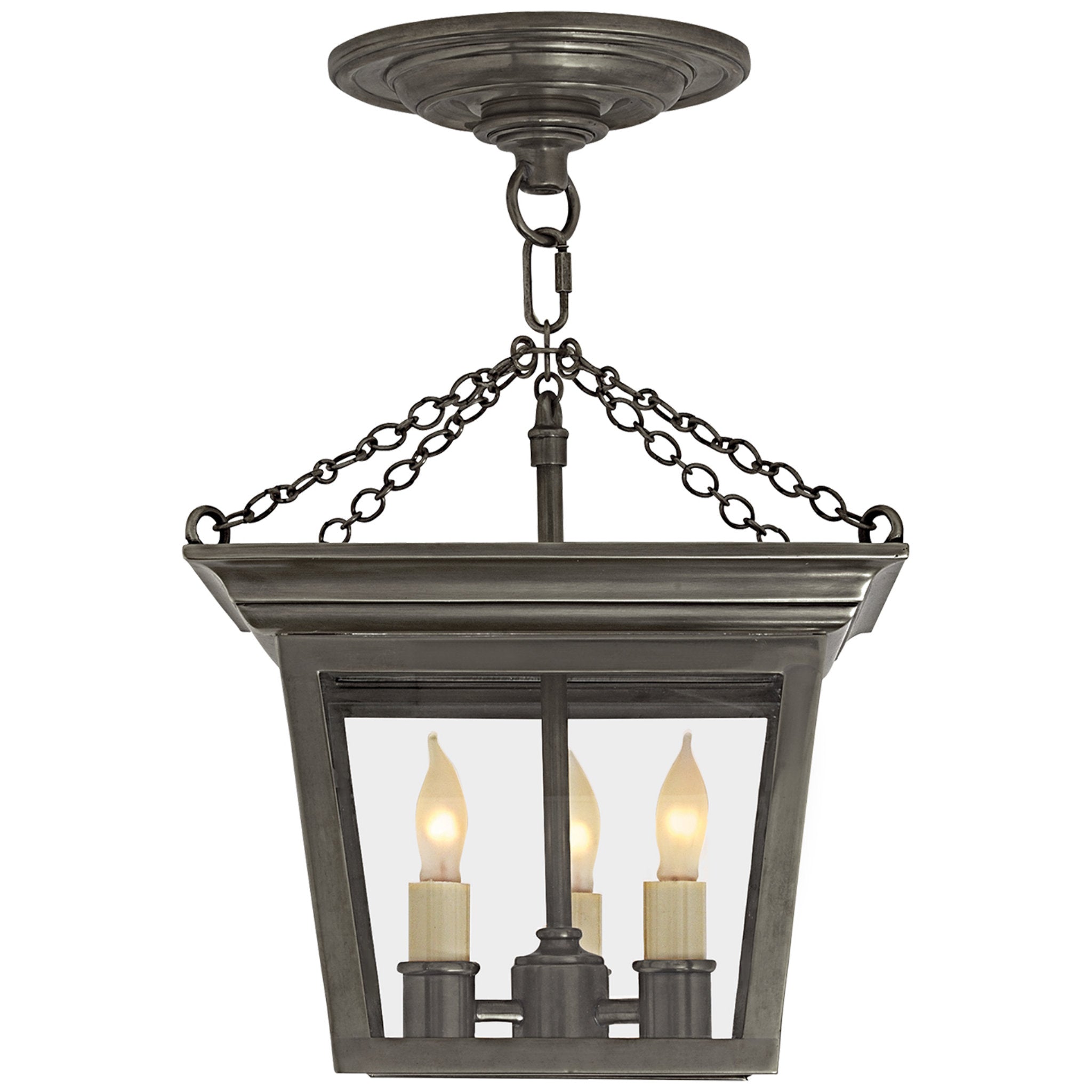 Chapman & Myers Cornice Semi-Flush Lantern in Bronze Ceiling Light W9.5"