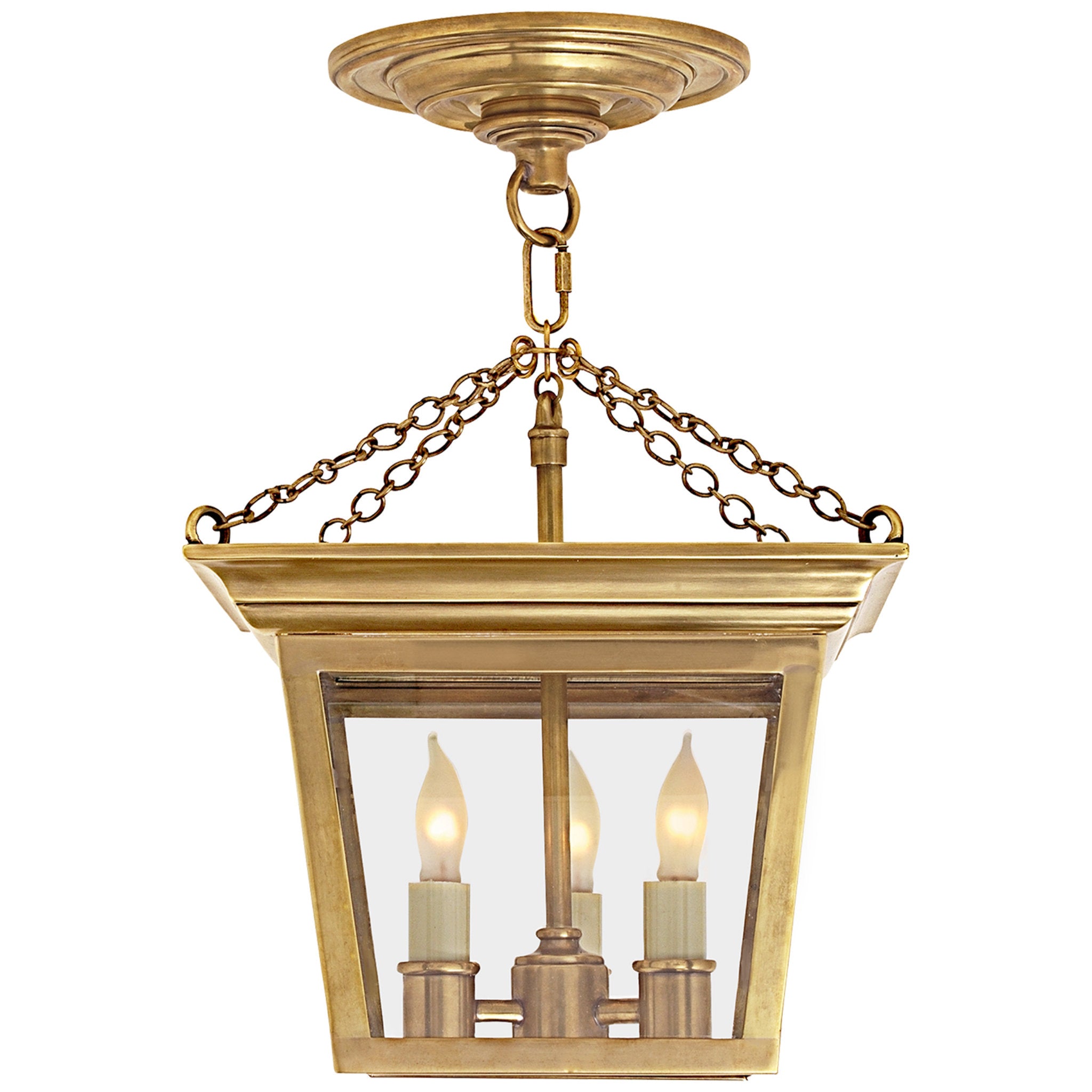 Chapman & Myers Cornice Semi-Flush Lantern in Hand-Rubbed Antique Brass Ceiling Light W9.5"