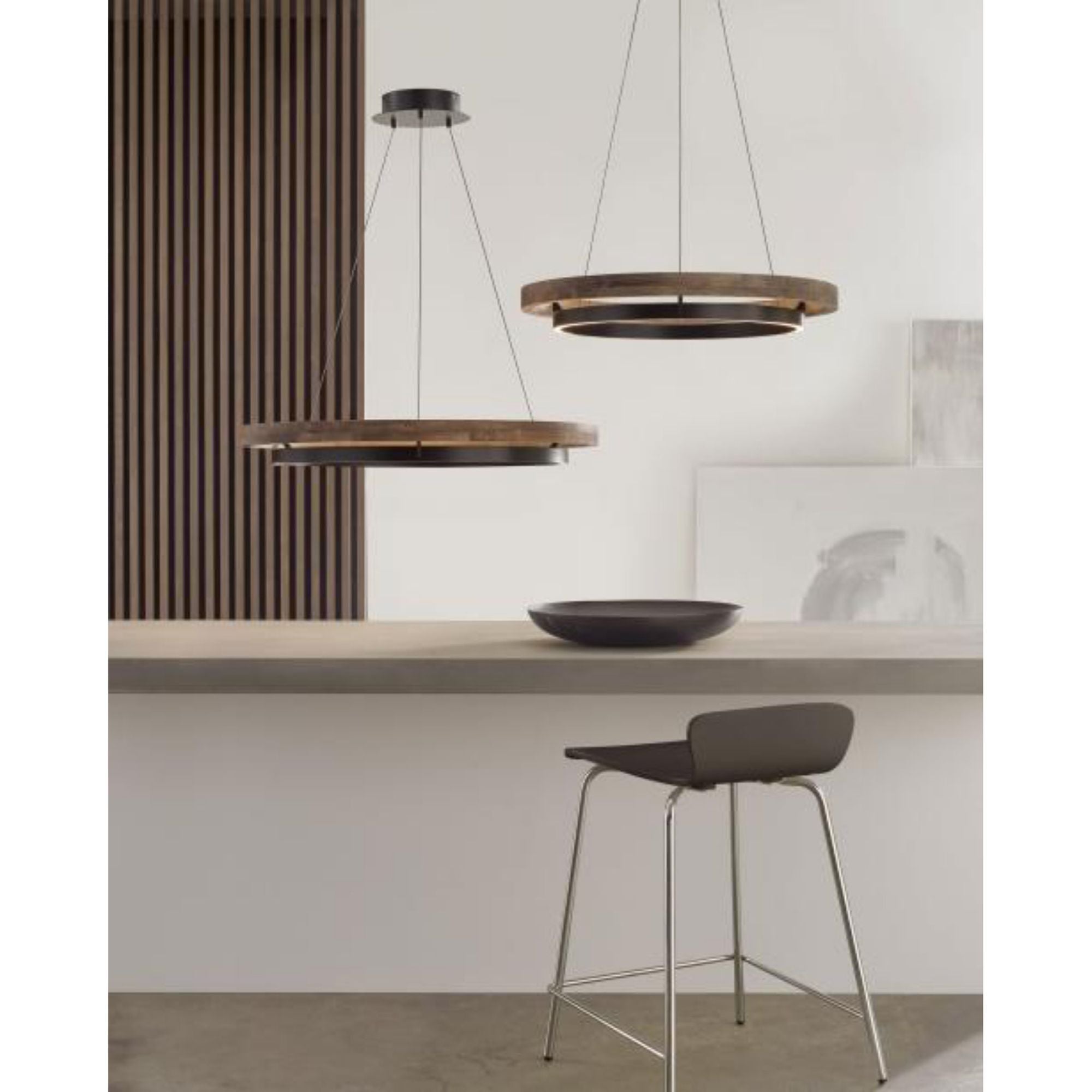 Grace 36 Chandelier Chandeliers 1-Light LED 3000K MATTE BLACK/WEATHERED OAK WOOD by Sean Lavin