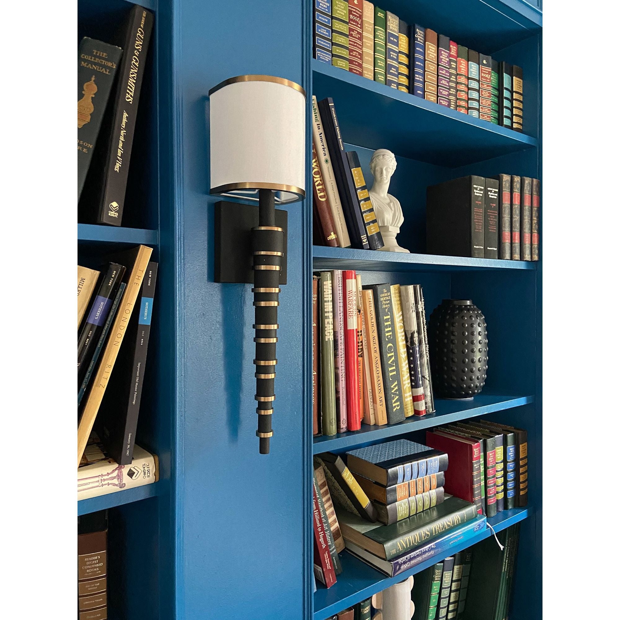 Sloane 1 Light Vibrant Gold + Black Forged Sconce Silk Shade 5"W x 20"H x 3.5"D