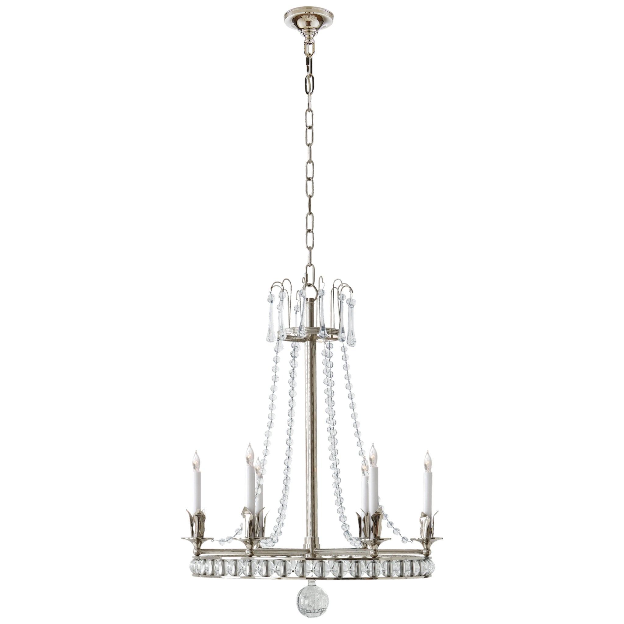 Joe Nye Regency Medium Chandelier in Polished Nickel with Seeded Glass Ceiling Light W22" x H30.75"