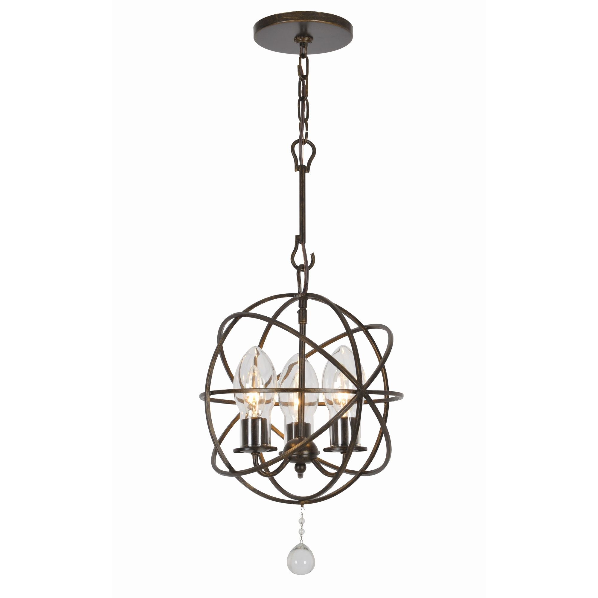 Solaris 3 Light English Bronze Sphere Outdoor Chandelier Clear Glass Drops 12"W x 16.5"H x 12"D